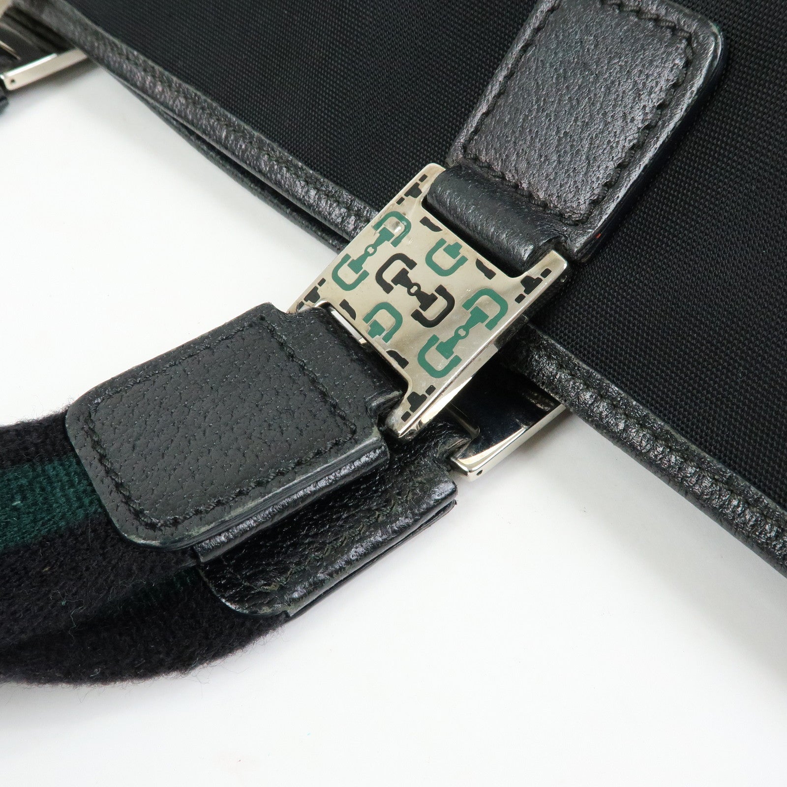 GUCCI Sherry Nylon Leather Tote Bag Hand Bag Black 145758