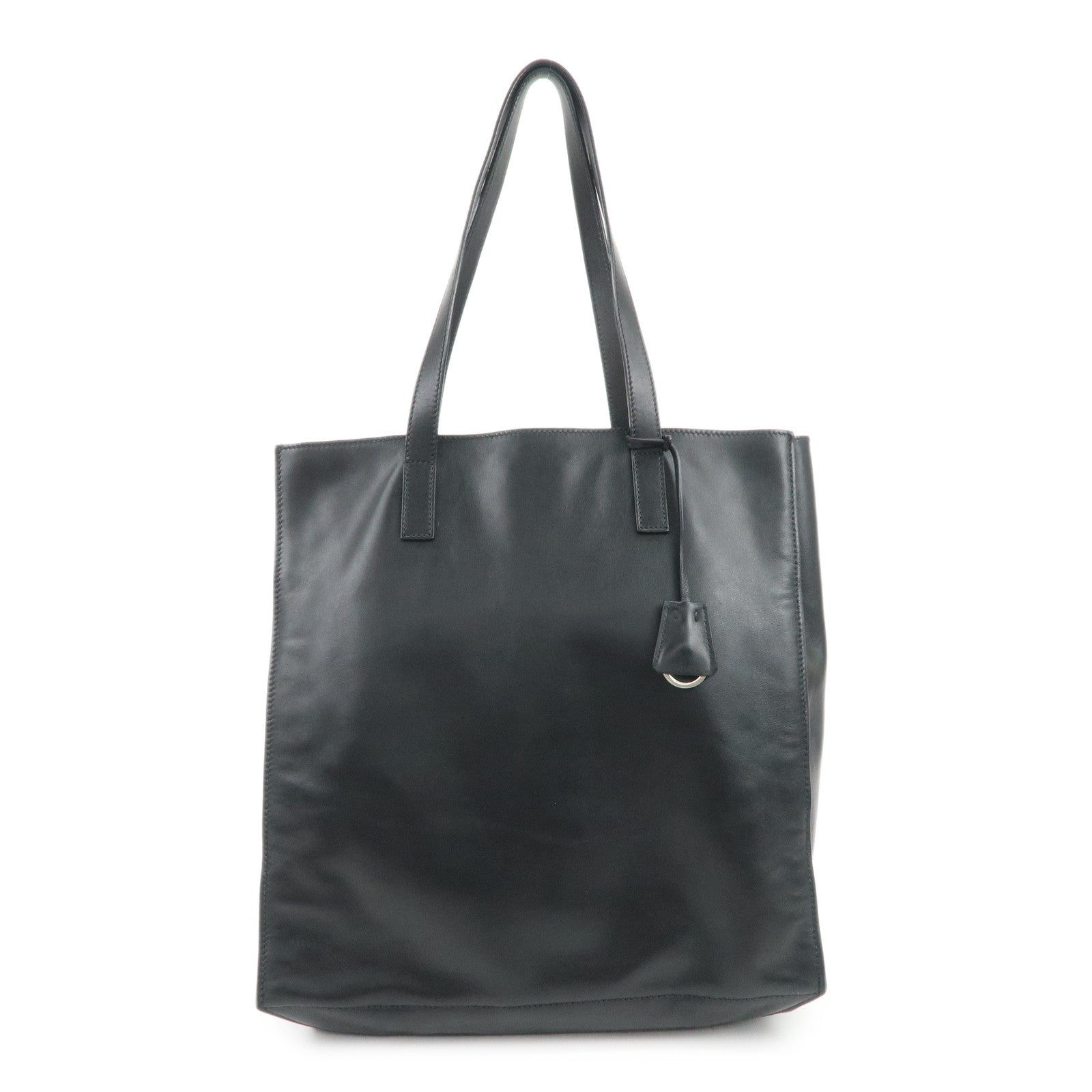 PRADA Triangle Logo Leather Tote Bag Hand Bag Black 1BG002