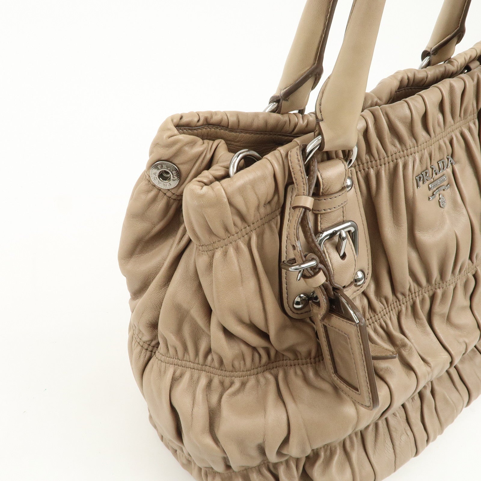 PRADA Logo Leather Gathered 2Way Shoulder Bag Hand Bag BN1789