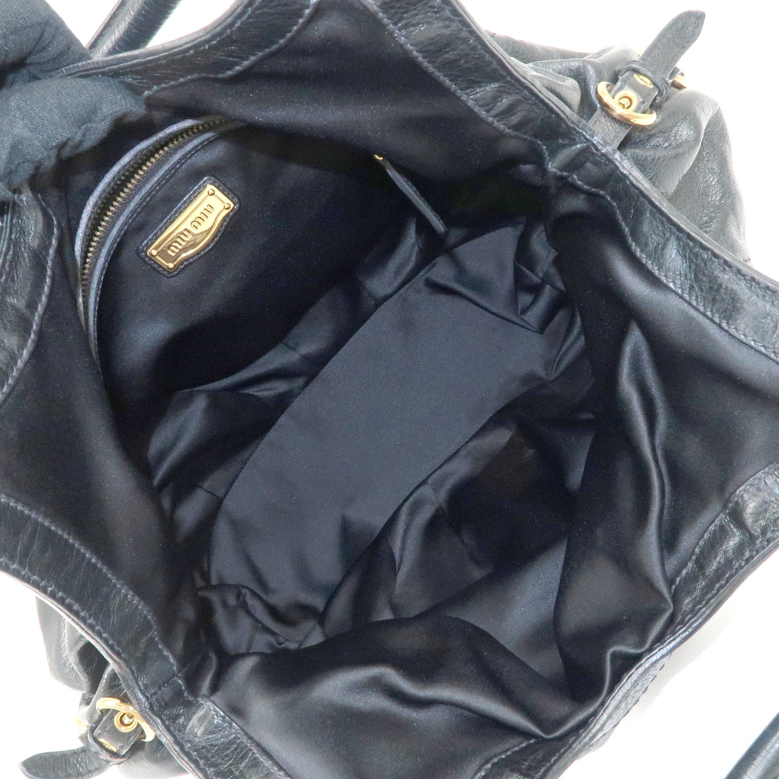 MIUMIU Logo Leather Shoulder Bag Tote Bag Black GOLD HDW Used