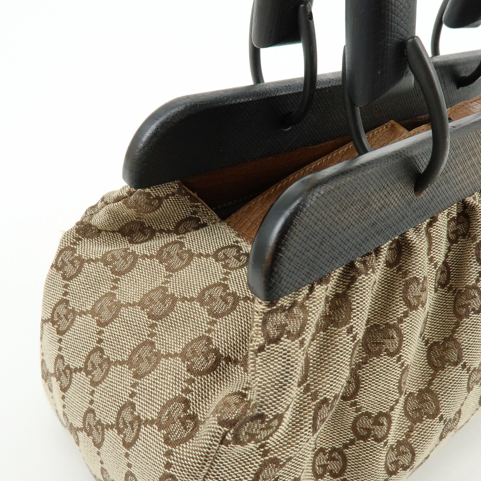 GUCCI GG Monogram Canvas Wood Handle Hand Bag Brown 112683