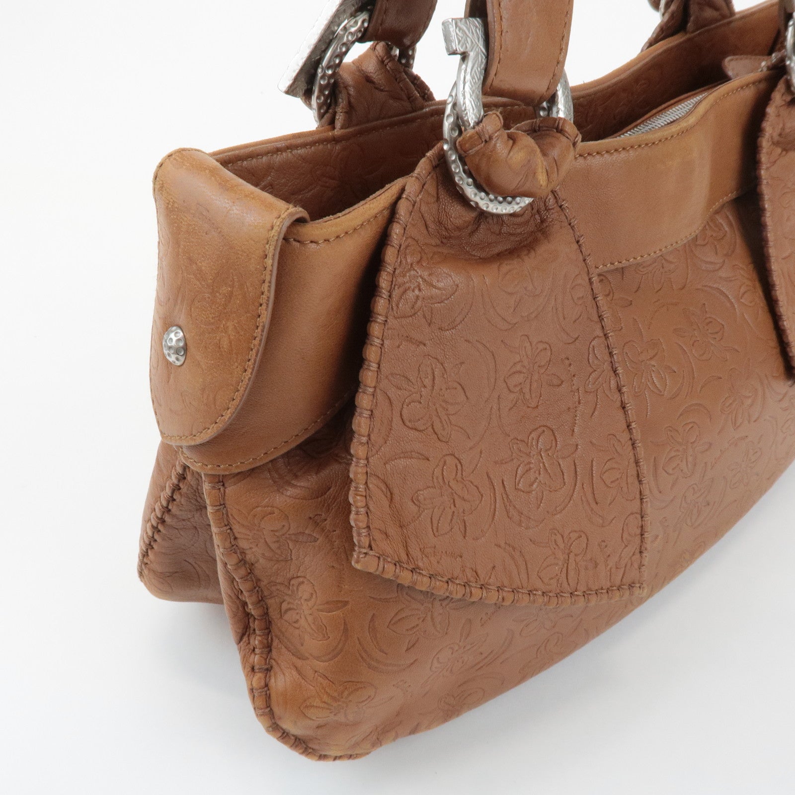 Ferragamo Ganchini Leather Shoulder Bag Hand Bag Brown Used