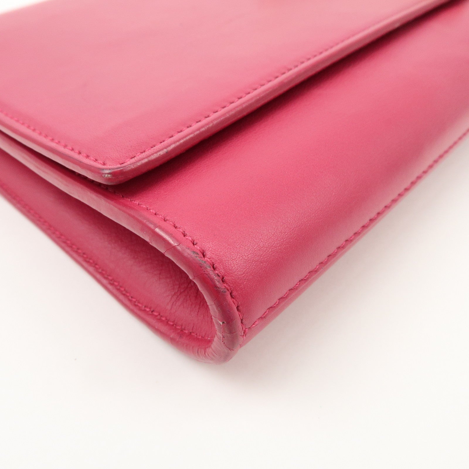 SAINT LAURENT PARIS Leather Clutch Bag Pink Gold HDW Used