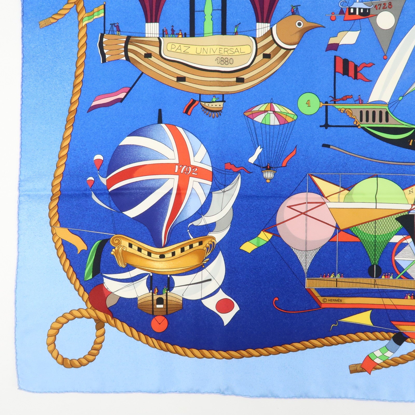 HERMES Carre 90 Silk 100% Scarf LES FOLIES DU CIEL Blue Multicolor
