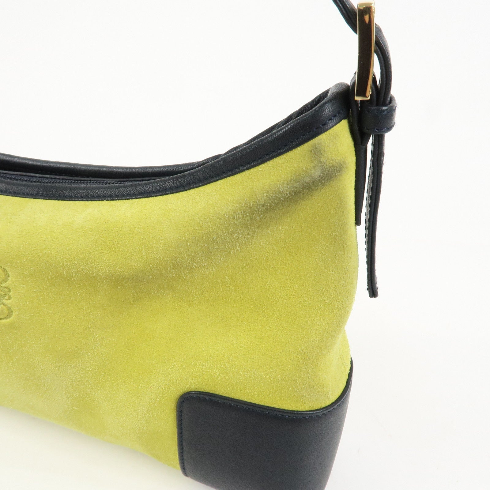 LOEWE Anagram Suede Leather Shoulder Bag Hand Bag Light Green Navy