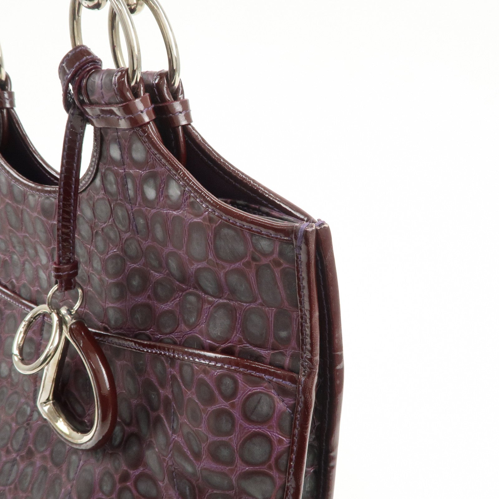 Christian Dior Embossed Leather Tote Bag Shoulder Bag Purple