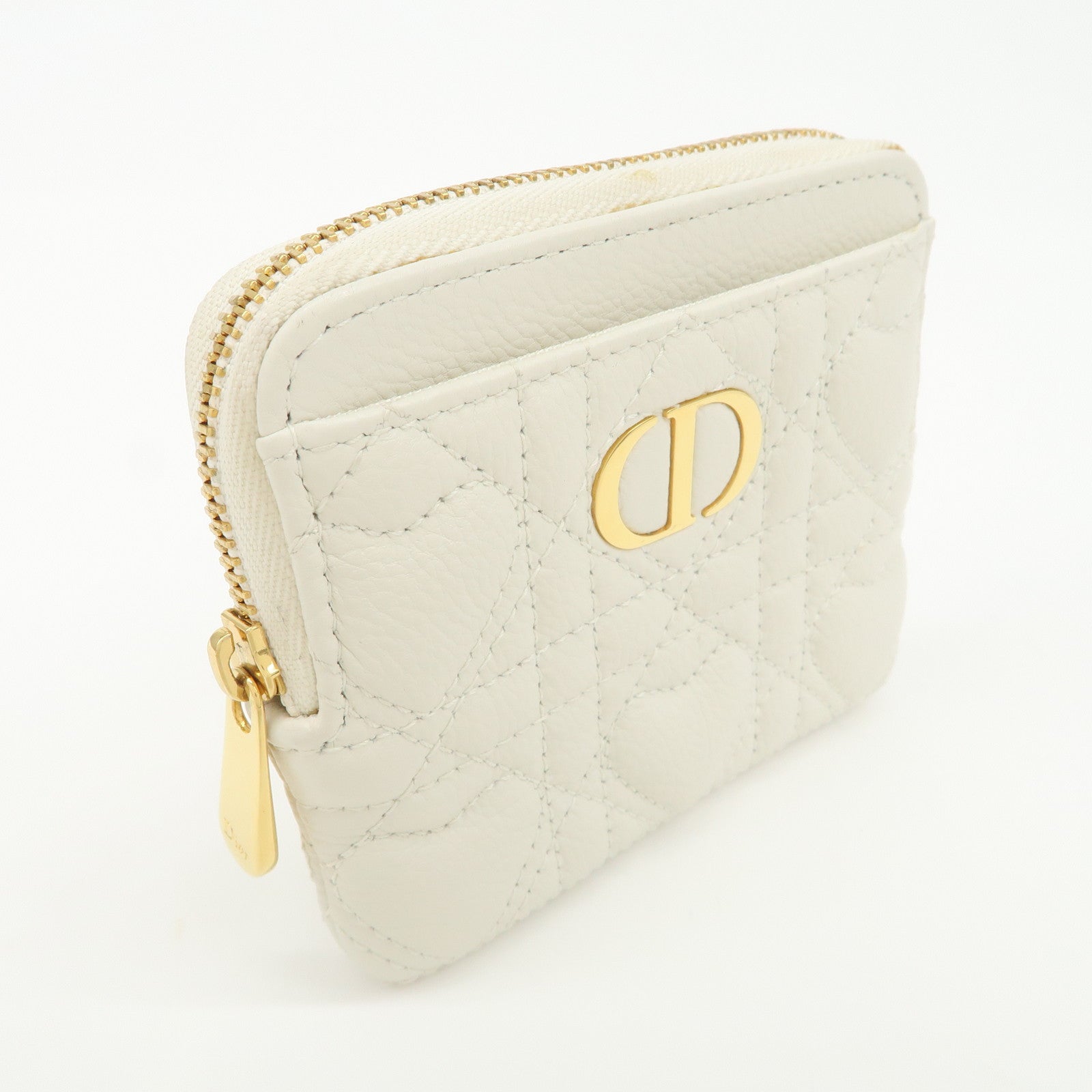 Christian Dior Cannage Caro Leather Heart Coin Case White