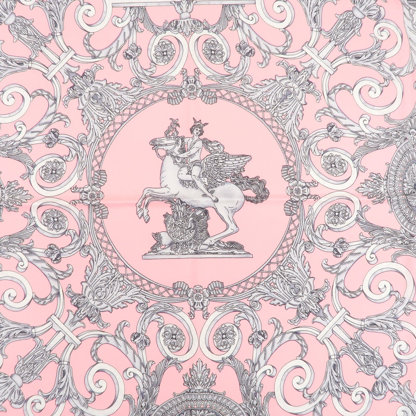 HERMES Carre 90 Silk 100% Scarf LES TUILERIES Pink