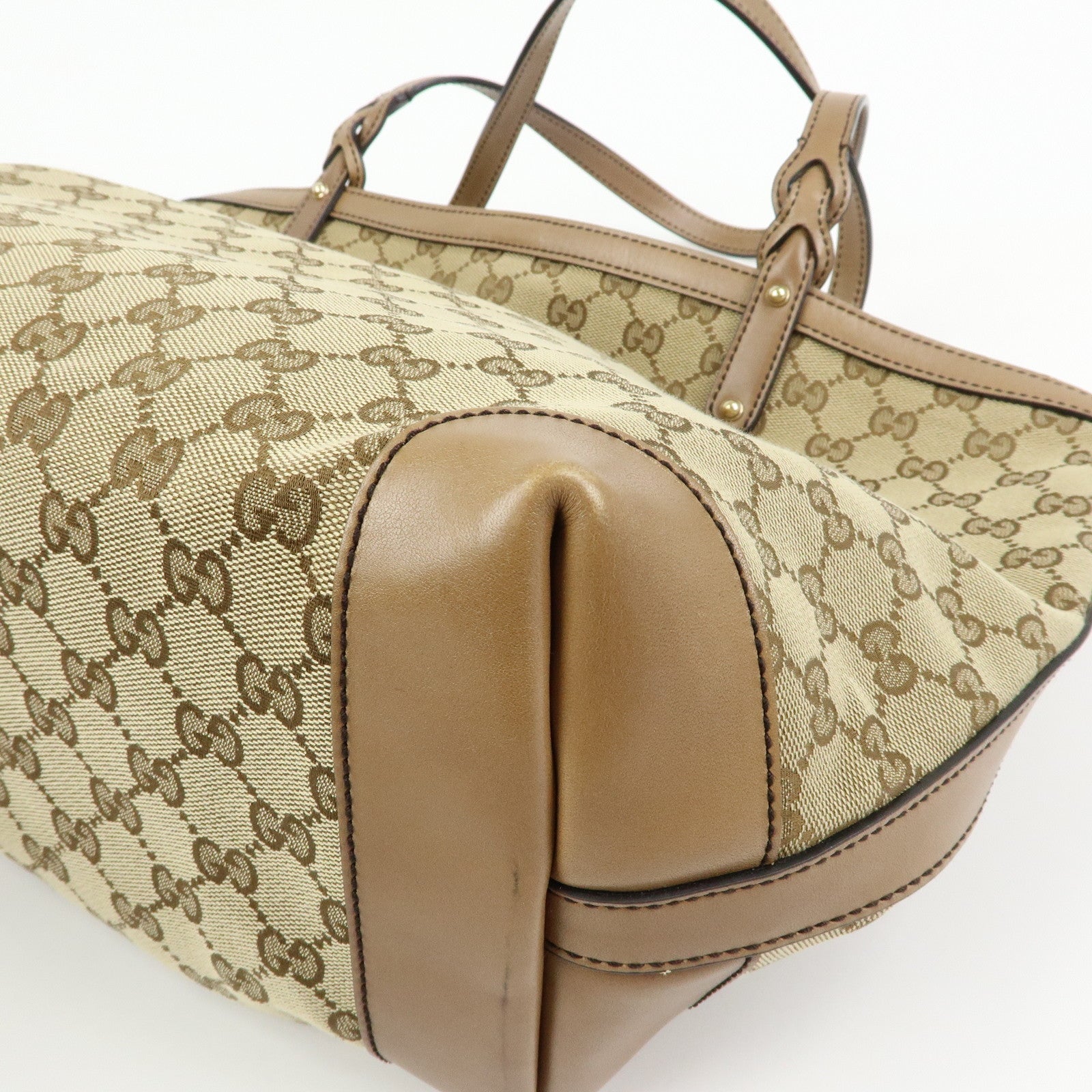 GUCCI GG Canvas Leather Tote Bag Shoulder Bag Beige 247209