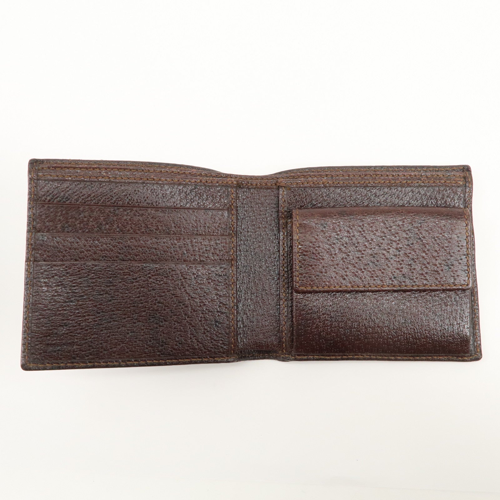 GUCCI Sherry Logo Leather Compact Wallet Brown 138073
