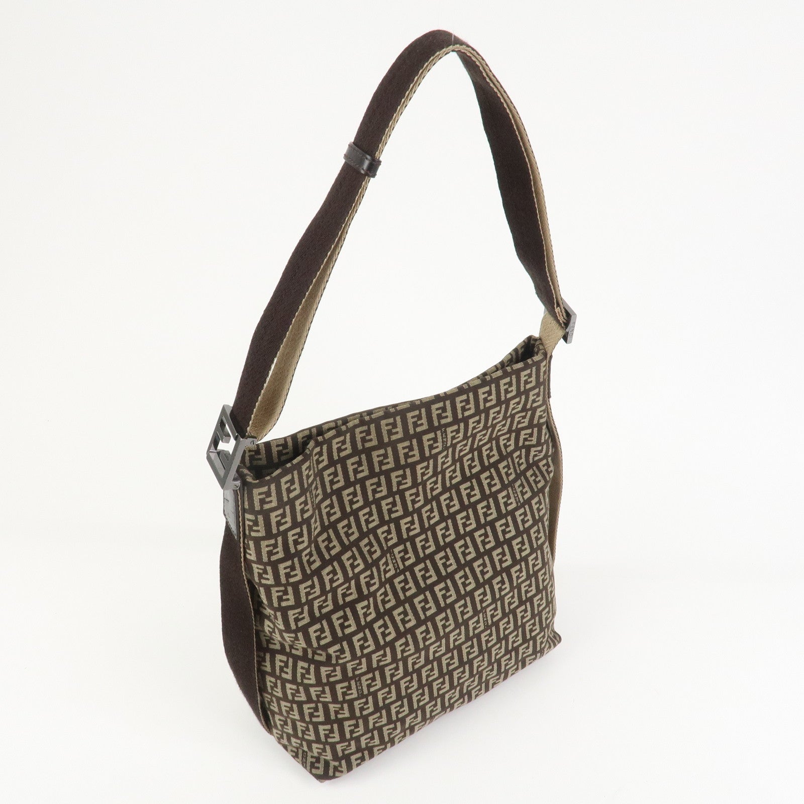 FENDI Zucchino Canvas Shoulder Bag Crossbody Bag Brown 8BR318