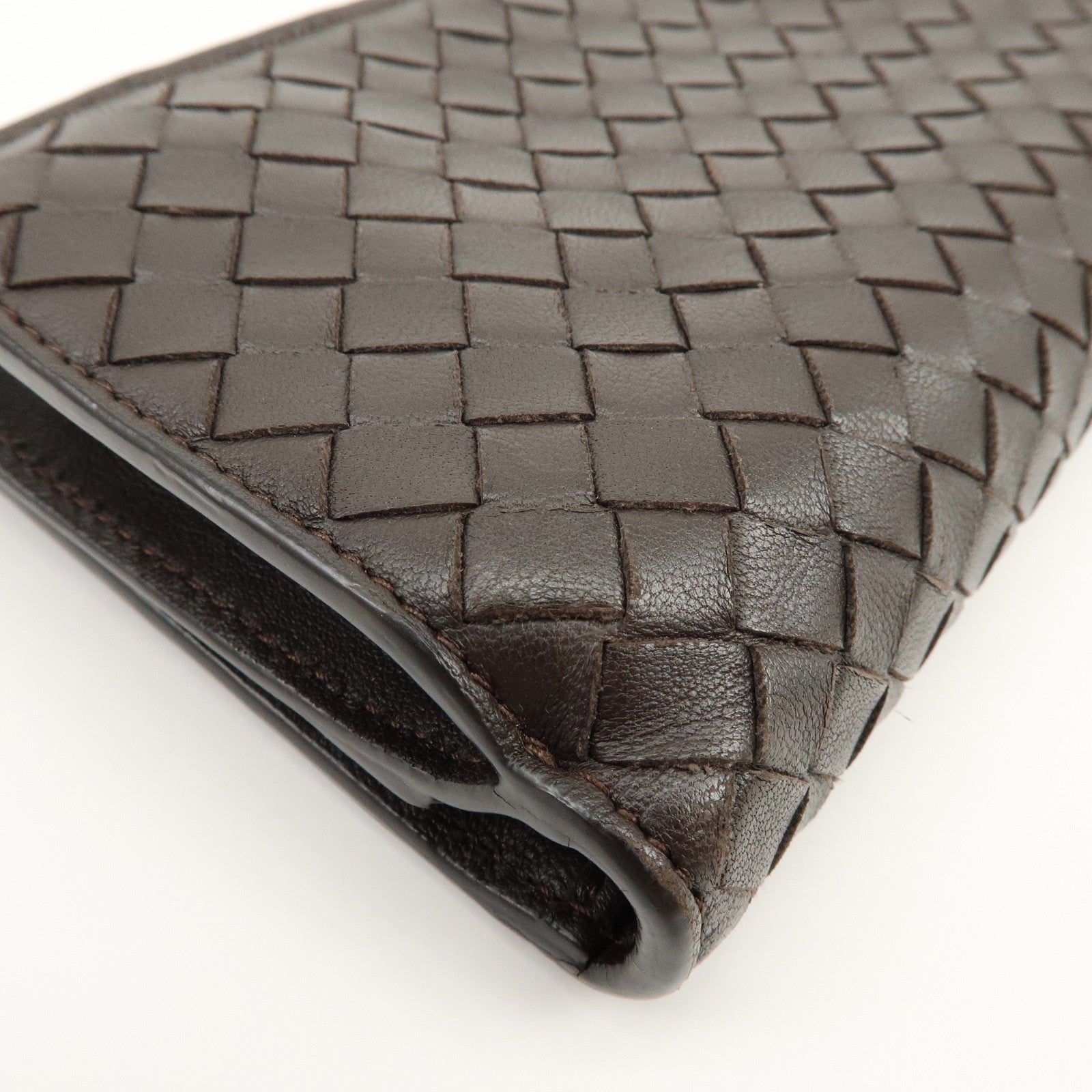 BOTTEGA VENETA Intrecciato Leather Bi-fold Long Wallet Dark Brown