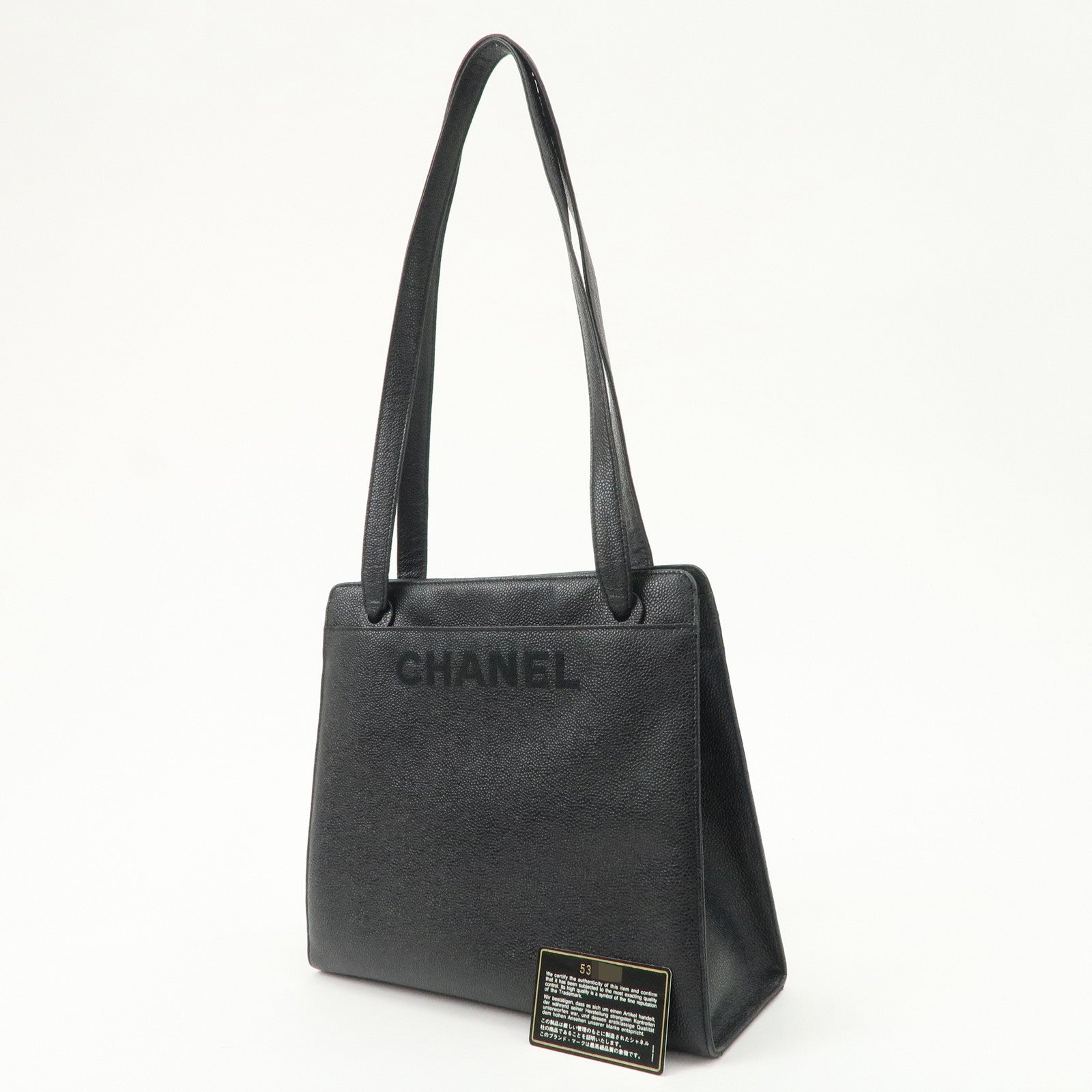 CHANEL Caviarskin Tote Bag Shoulder Bag Black Gold HDW Used