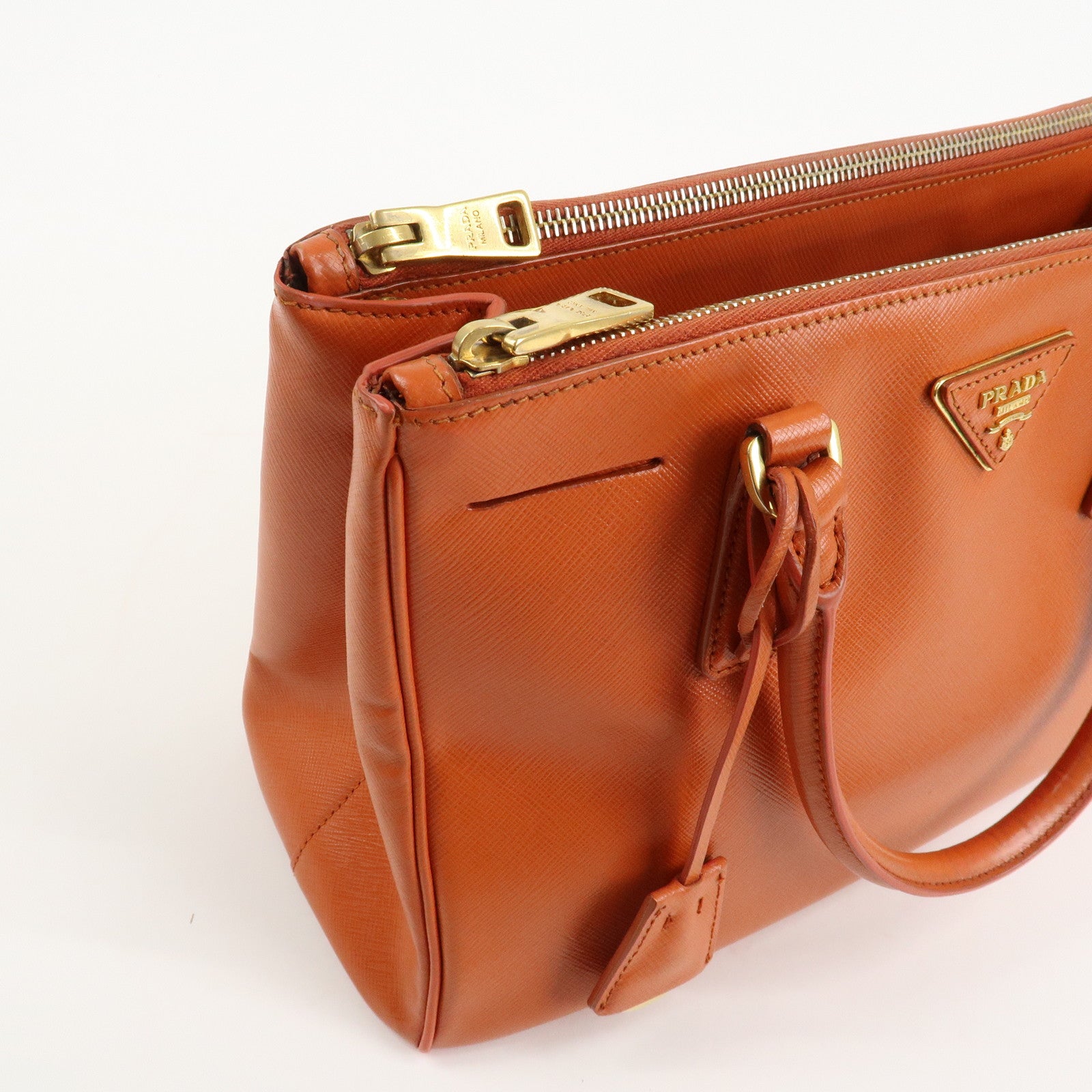 PRADA Triangle Logo Leather 2Way Hand Bag Orange 1BA863 Used