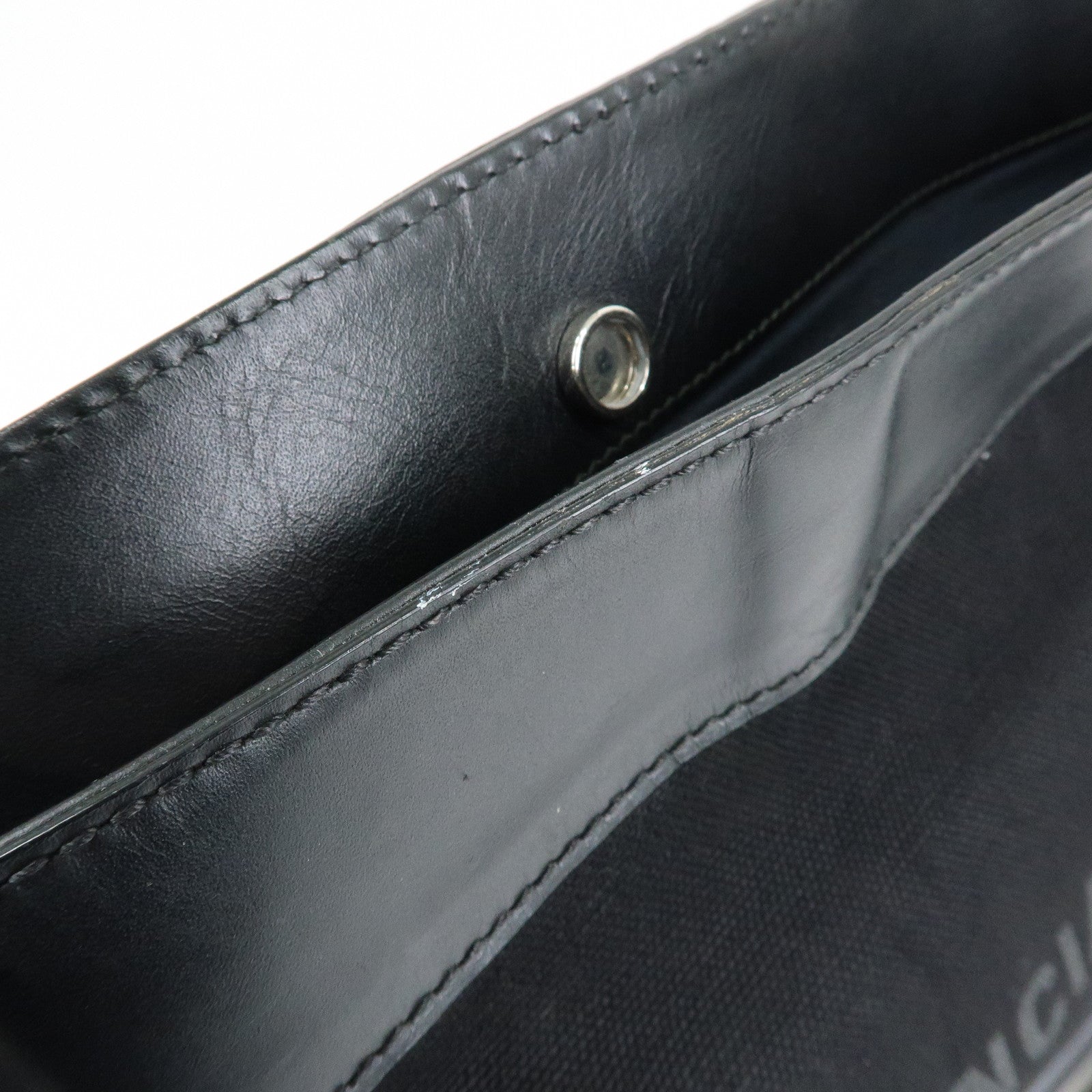 BALENCIAGA Navy Tote Canvas Leather Tote Bag Hand Bag Black 374767