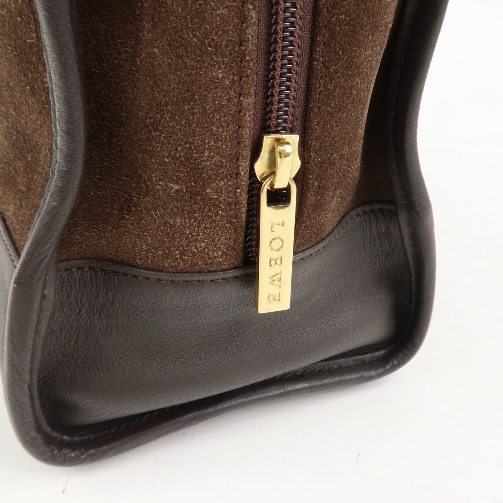 LOEWE Anagram Suede Leather Amazona 28 Hand Bag Brown