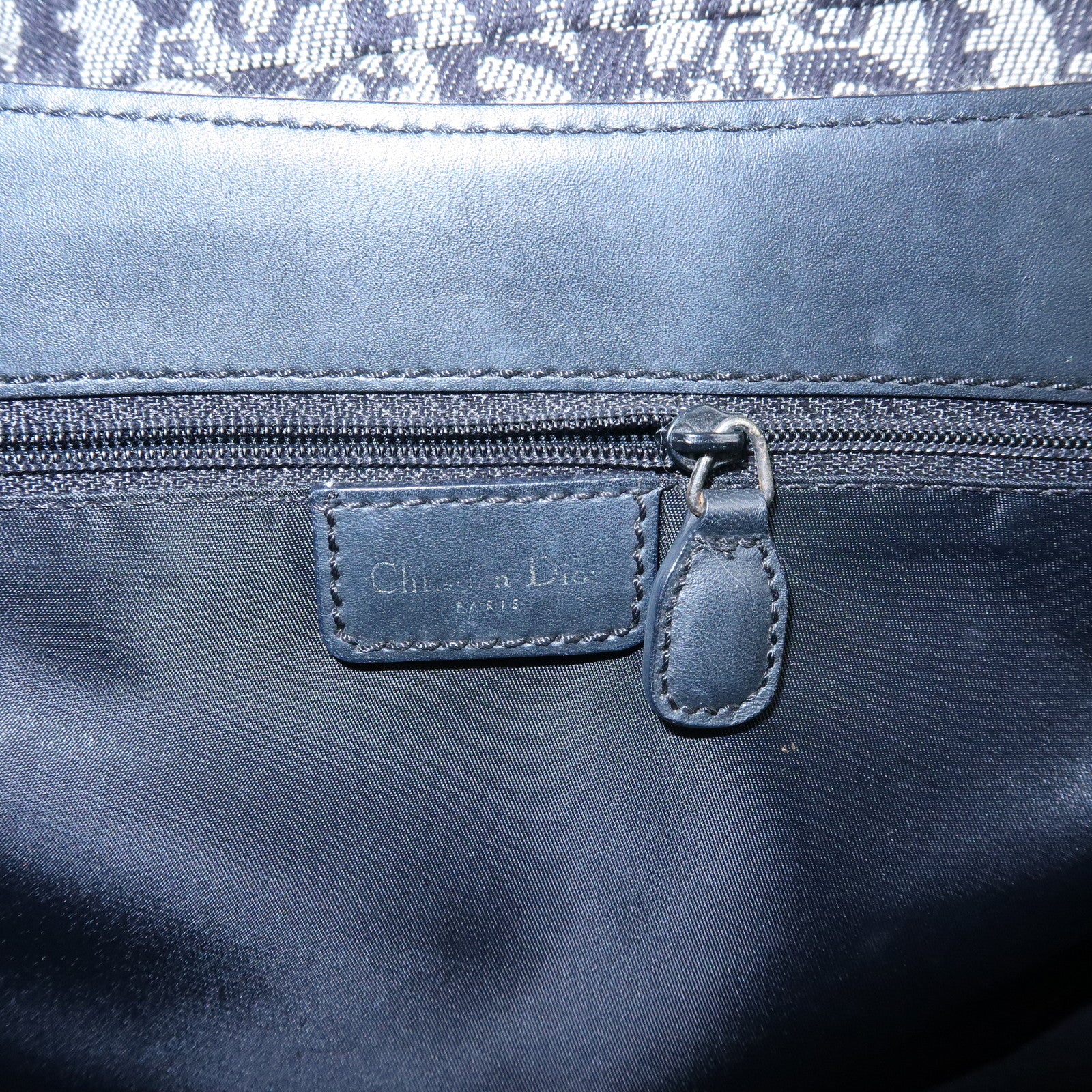 Christian Dior Trotter Saddle Jacquard Leather Shoulder Bag Black