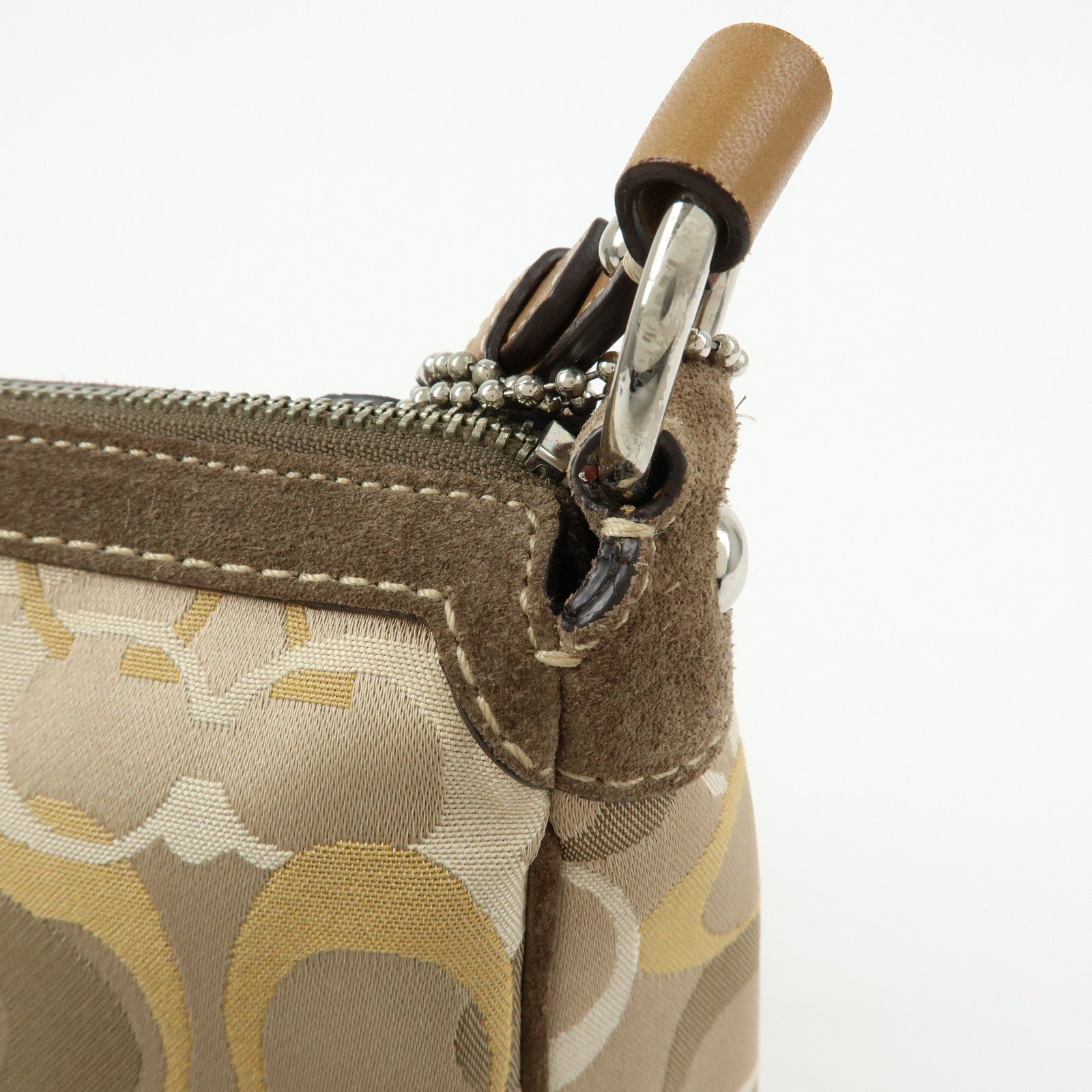 COACH Signature Canvas Suede Leather Shoulder Bag Beige Brown