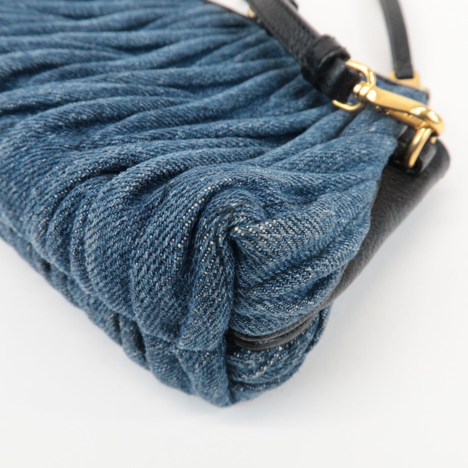 MIU MIU Matelasse Denim Leather Clutch Bag Wrist Bag Blue 5NE001