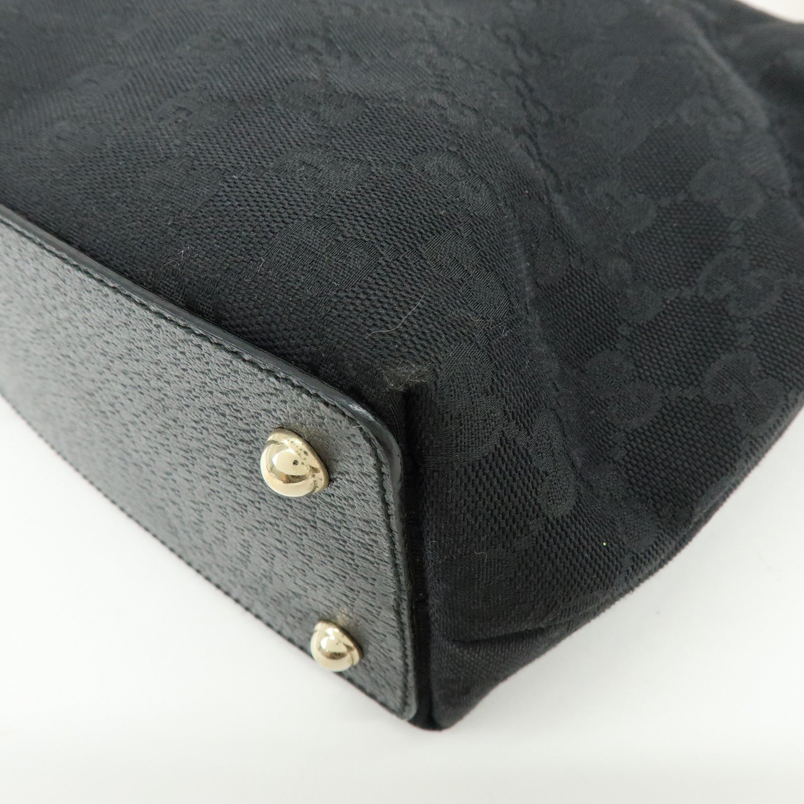 GUCCI Bamboo GG Canvas Leather Hand Bag Tote Bag Black 140203