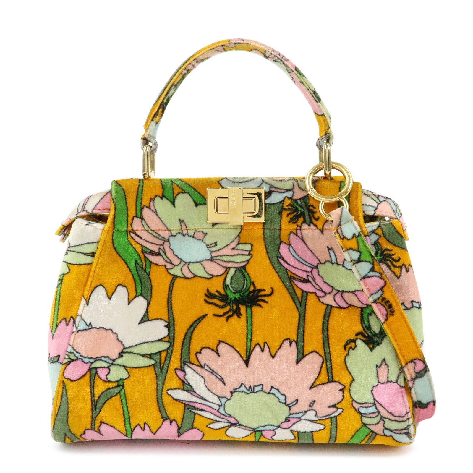 FENDI Peekaboo Mini Velour 2Way Hand Bag Flower Motif Orange 8BN244