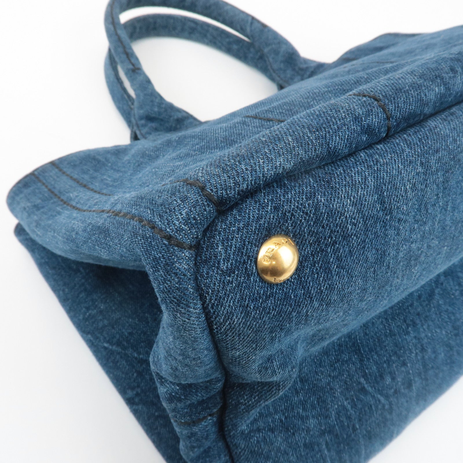 PRADA Triangle Logo Canapa Canvas Denim Hand Bag Navy B1877B Used
