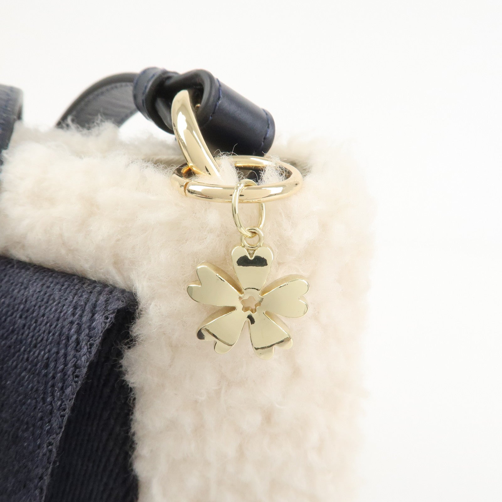 Chloe Fur Leather 2Way Bag Shoulder Bag Hand Bag Ivory Navy