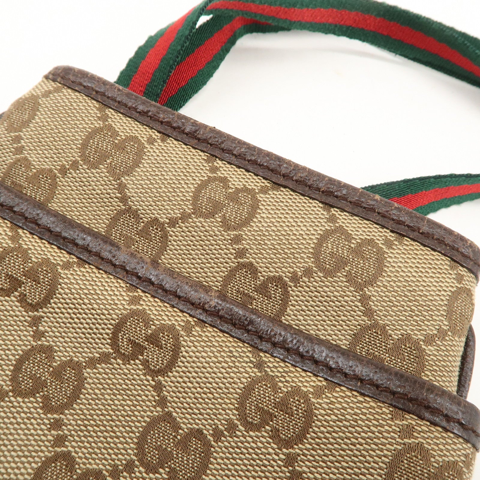 GUCCI Sherry GG Canvas Leather Shoulder Bag Beige Brown 141863 Used