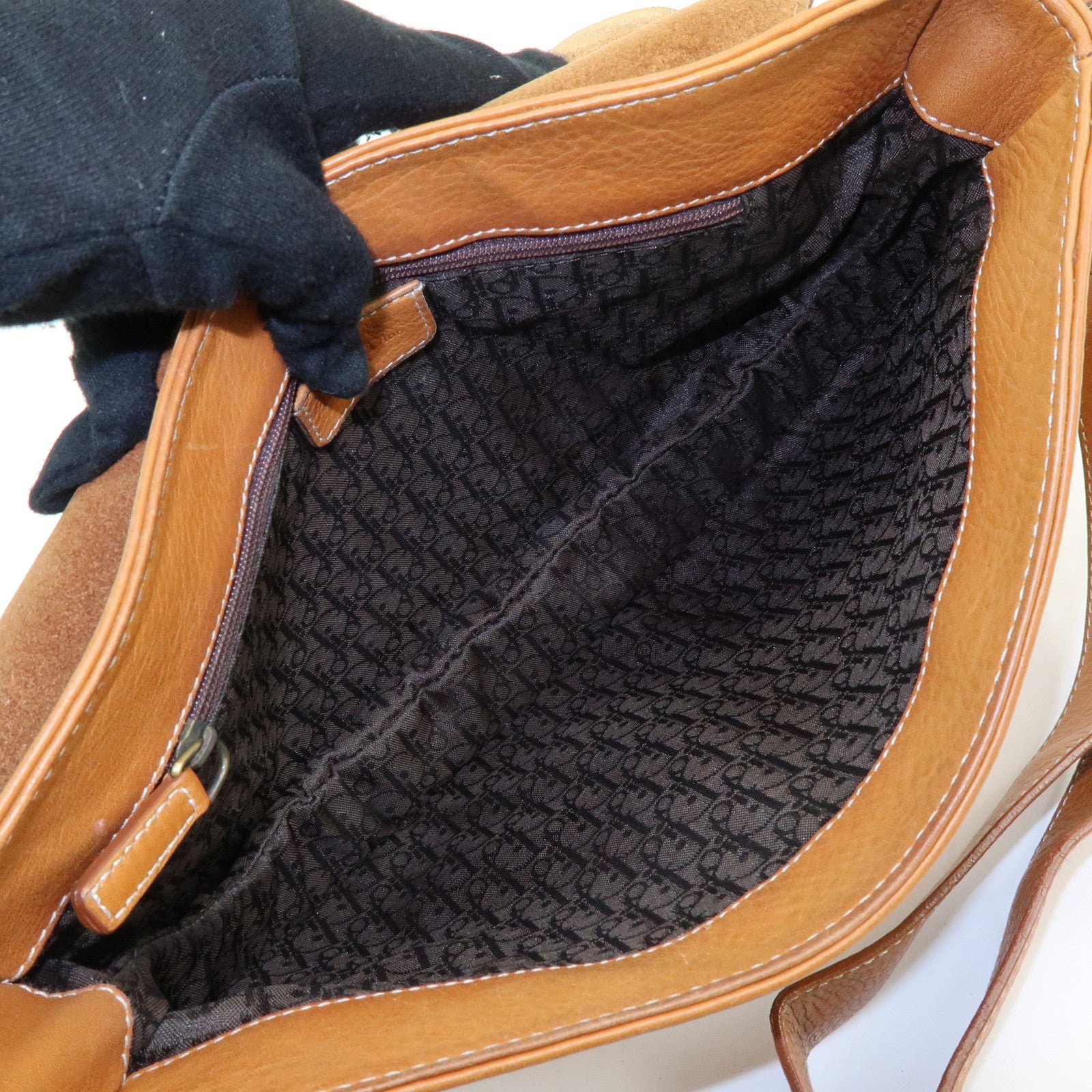 Christian Dior Saddle Leather Shoulder Bag Hand Bag Light Brown
