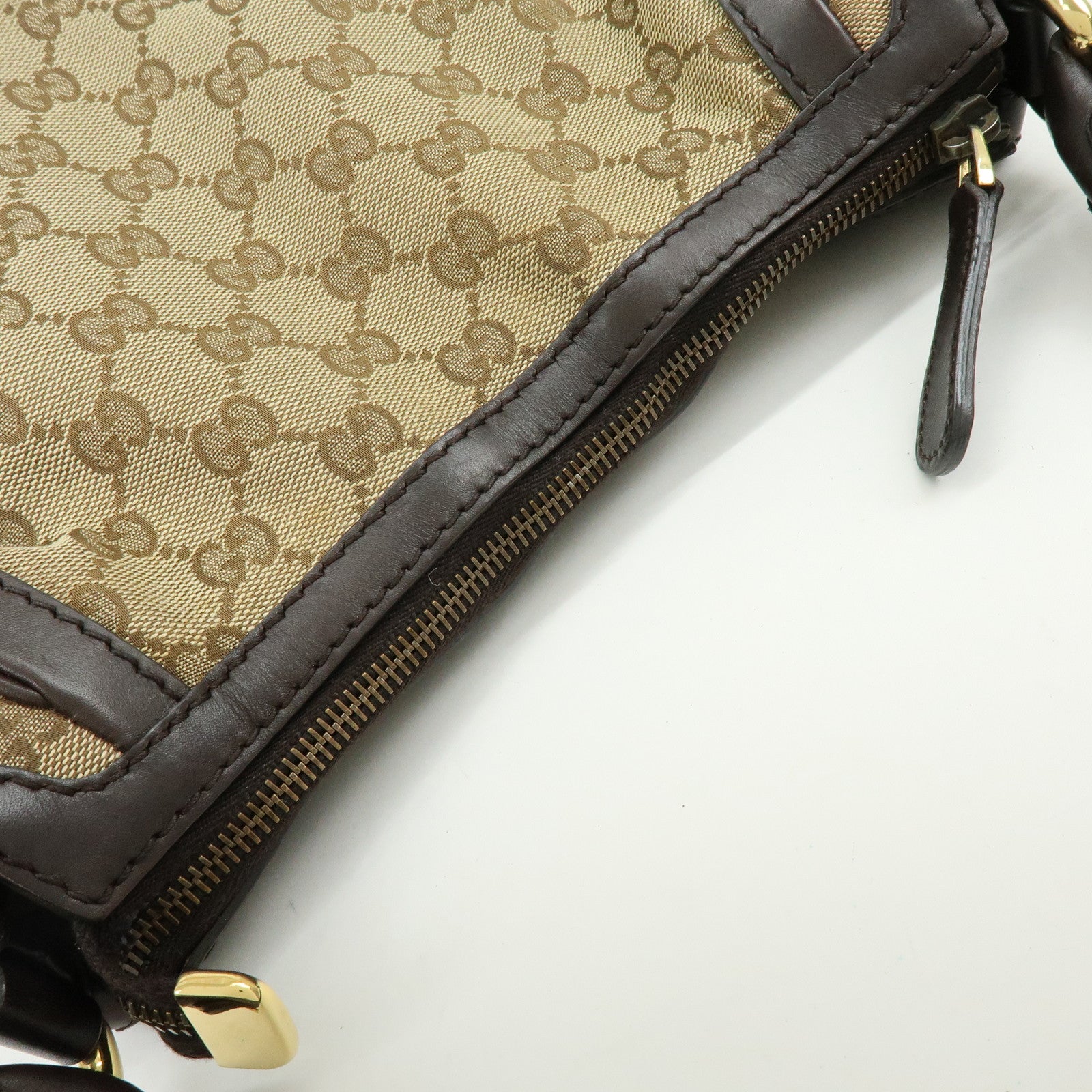 GUCCI Interlocking G Canvas Leather Shoulder Bag Beige 282298