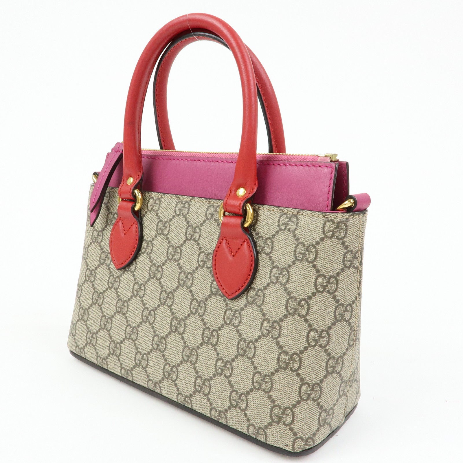 GUCCI GG Supreme Leather 2Way Bag Hand Bag Beige Pink Red 453177