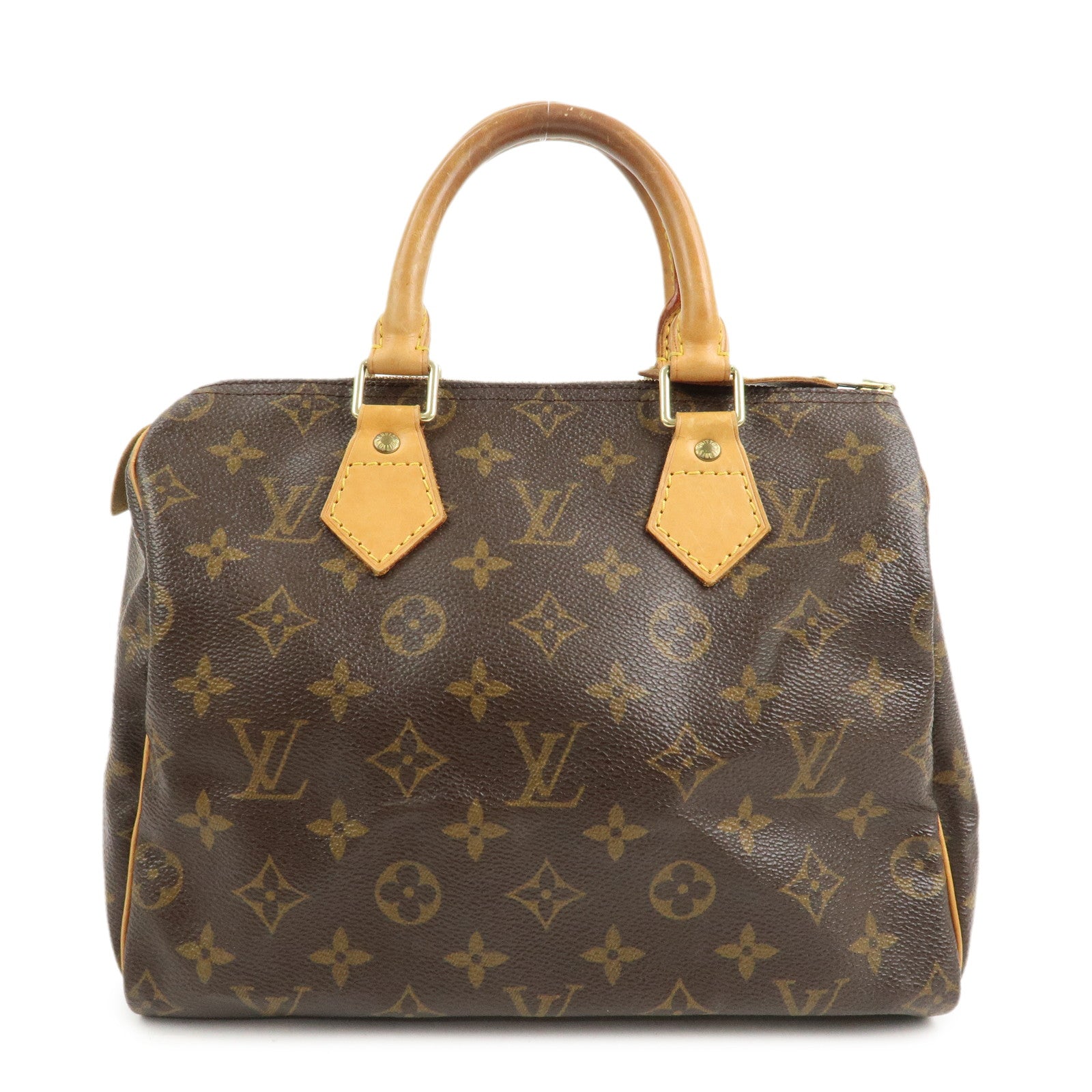 Louis Vuitton Monogram Canvas Leather Speedy 25 Boston Bag Brown M41528