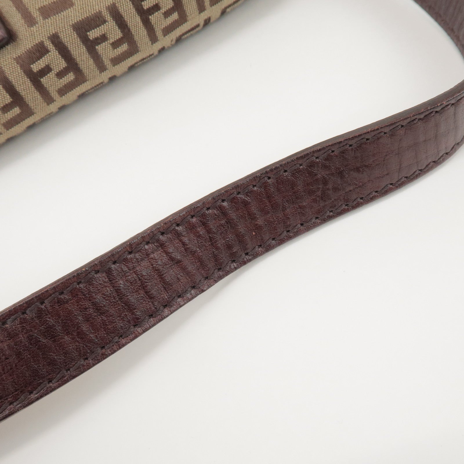 FENDI Zucchino Canvas Leather Hand Bag Brown Beige 8BR003