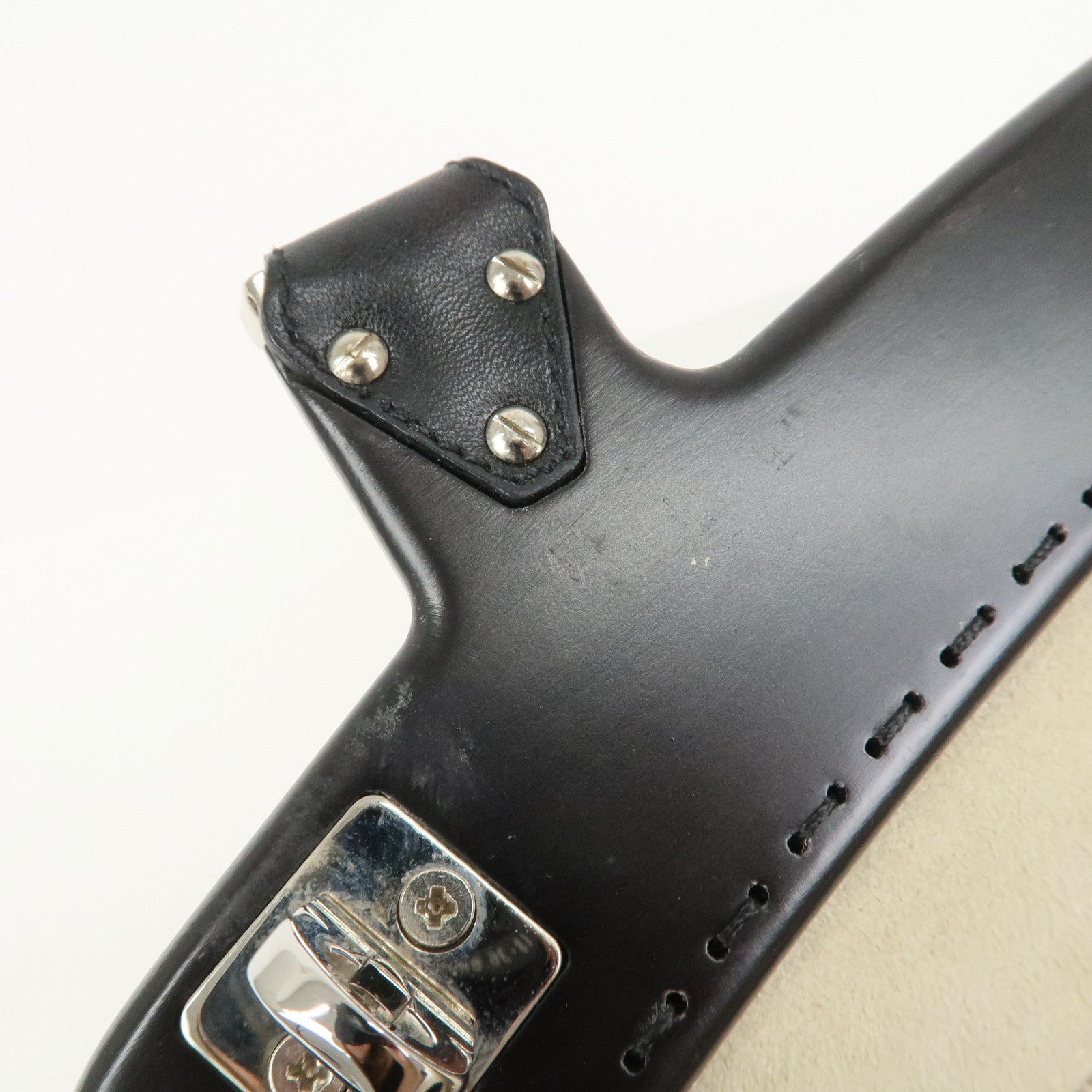 Ferragamo Gancini Leather Wood Shoulder Bag Hand Bag Black