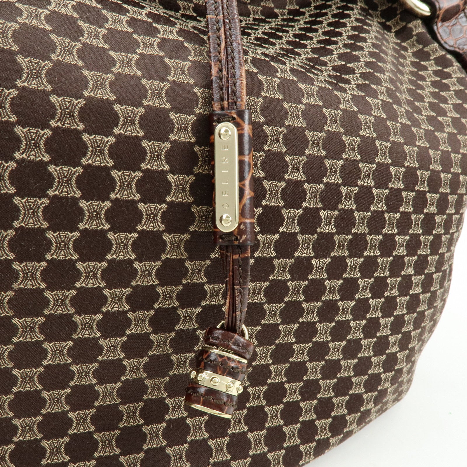 CELINE Macadam Bittersweet Canvas Embossed Leather Shoulder Bag