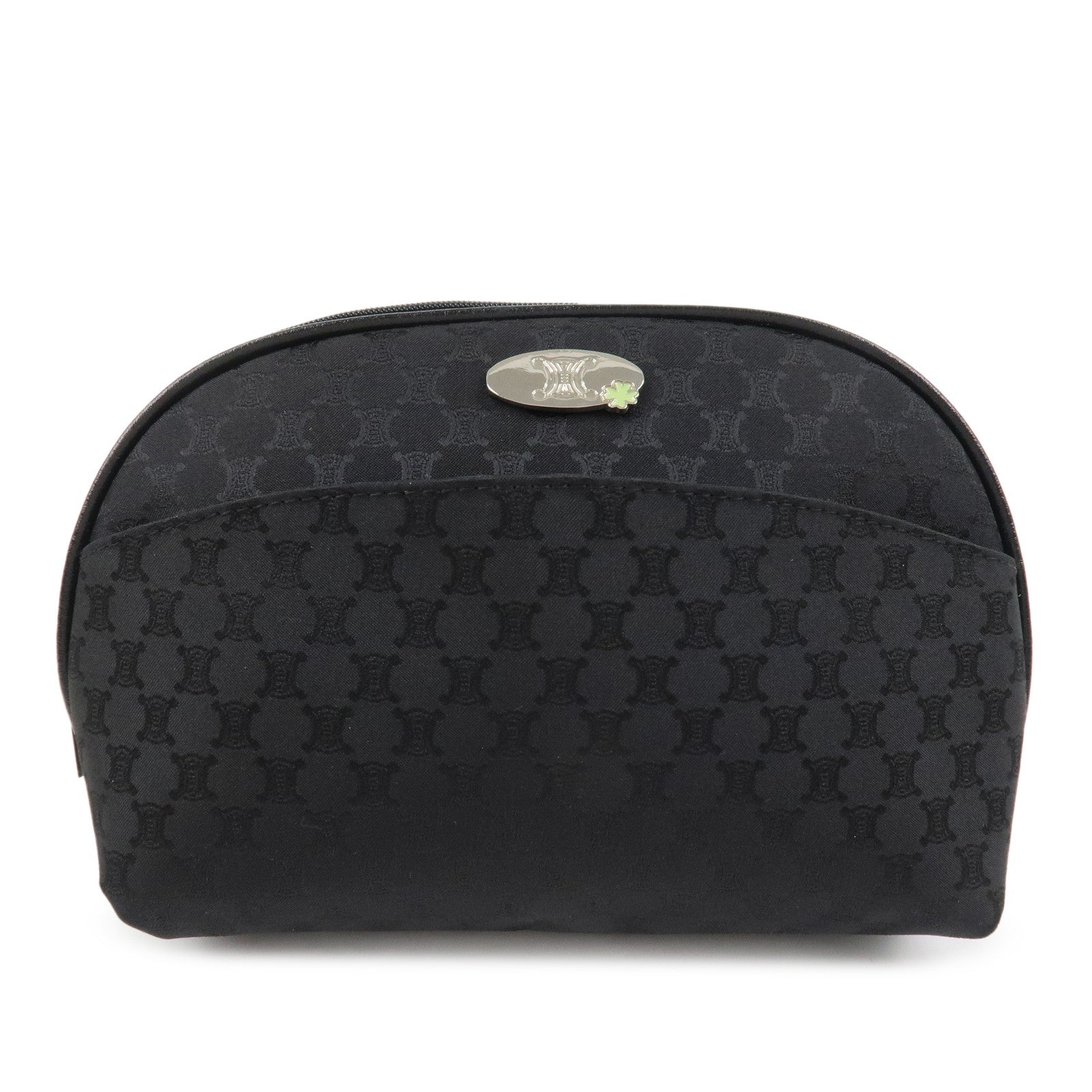 CELINE Macadam Nylon Cosmetic Pouch Logo Plate Black