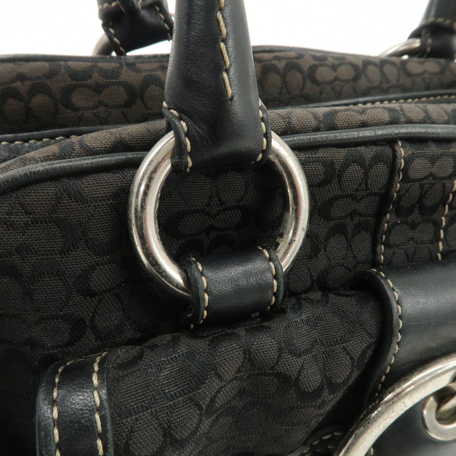 COACH Leather Canvas Logo Hand Bag Brown Silver HDW Used