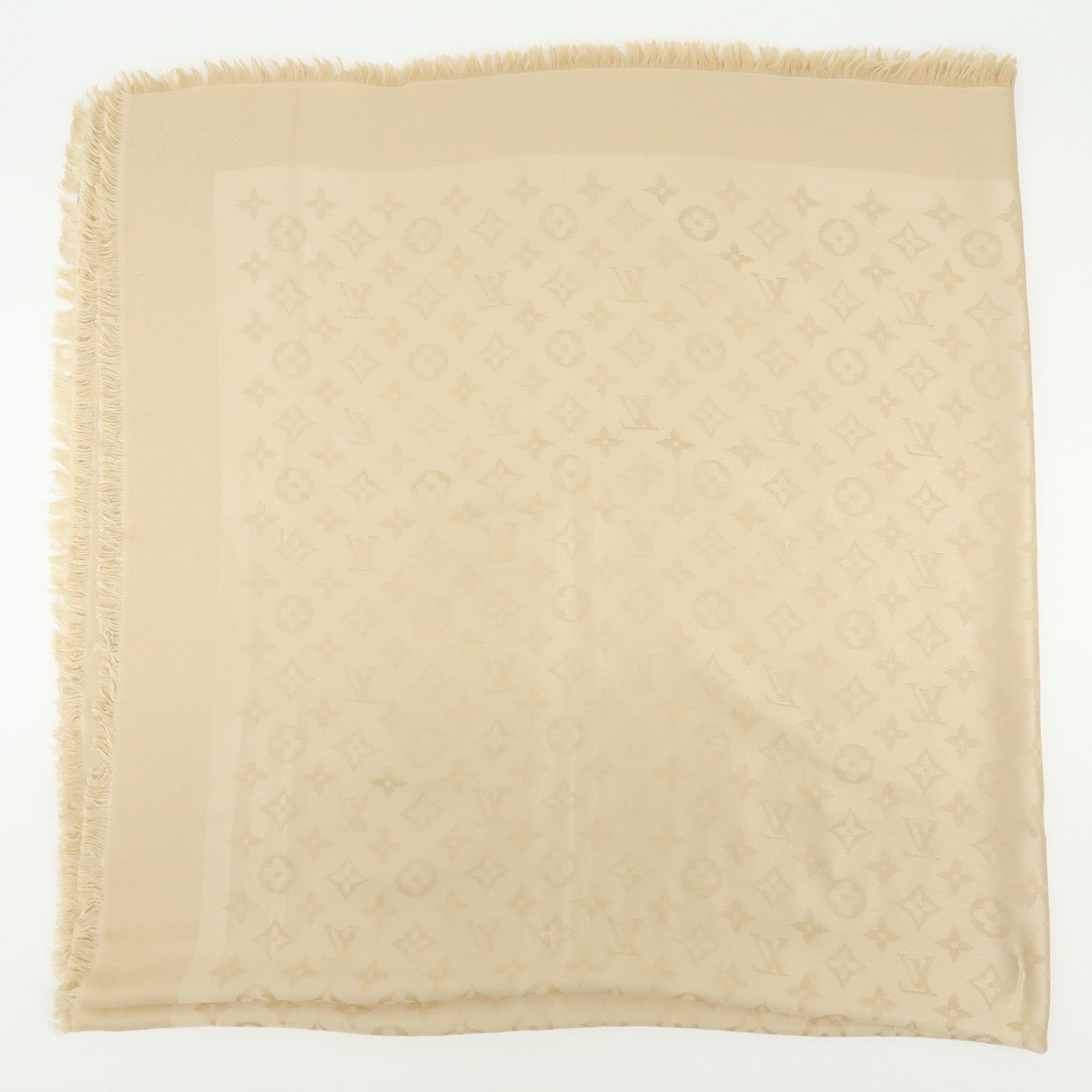 Louis Vuitton Monogram Shine Silk Wool Scarf Shawl Beige
