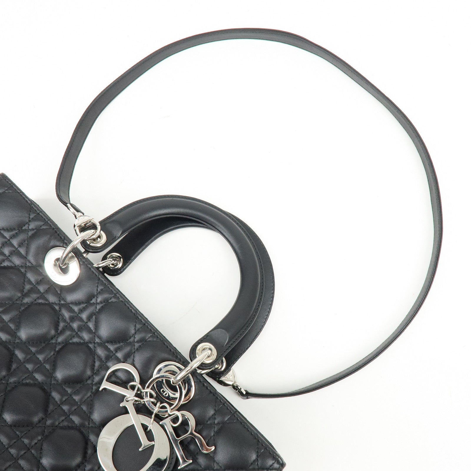 Christian Dior Cannage Large Lamb Skin 2Way Bag Hand Bag Black