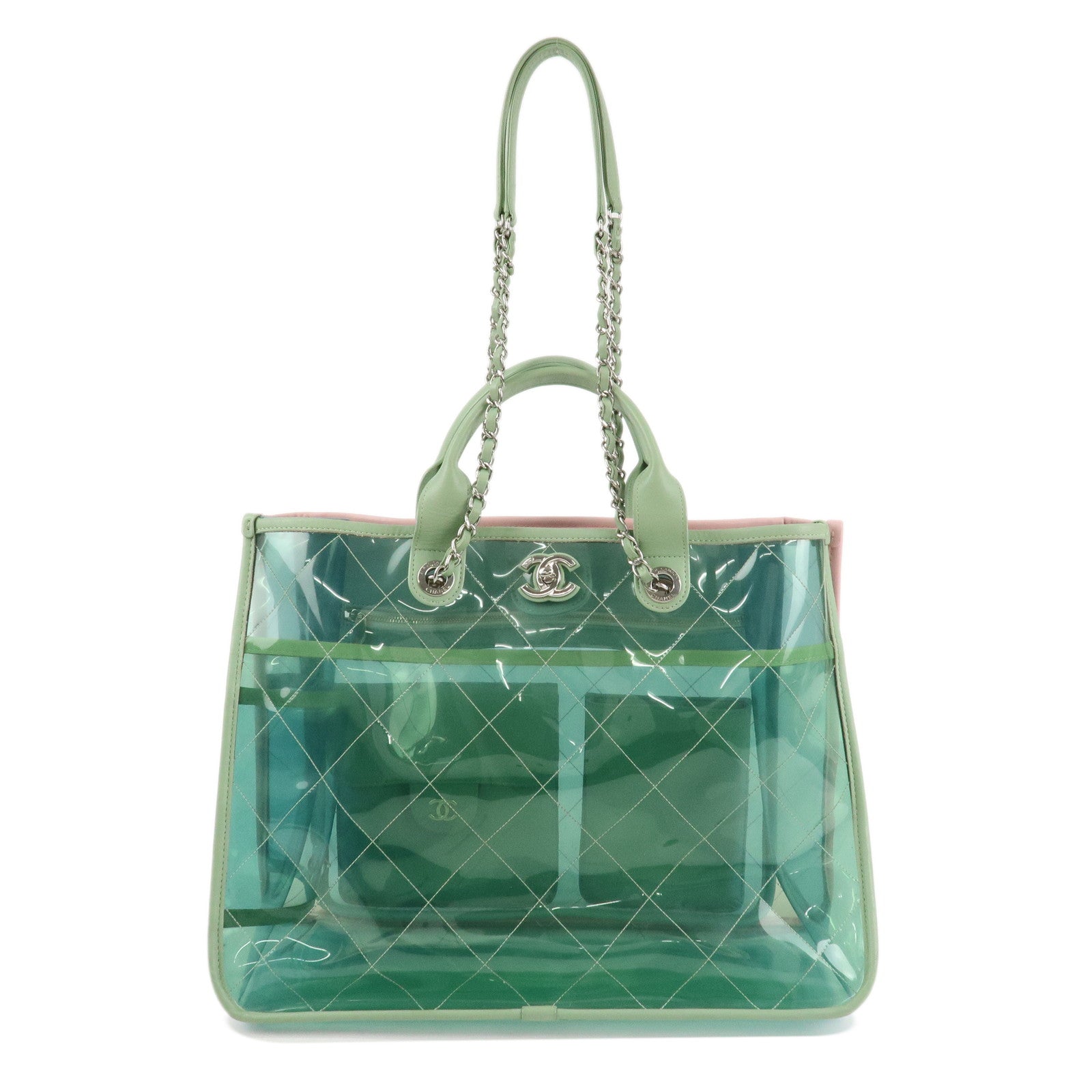 CHANEL COCO Splash Leather Vinyl Shopping Bag 2Way Bag A57411 Used