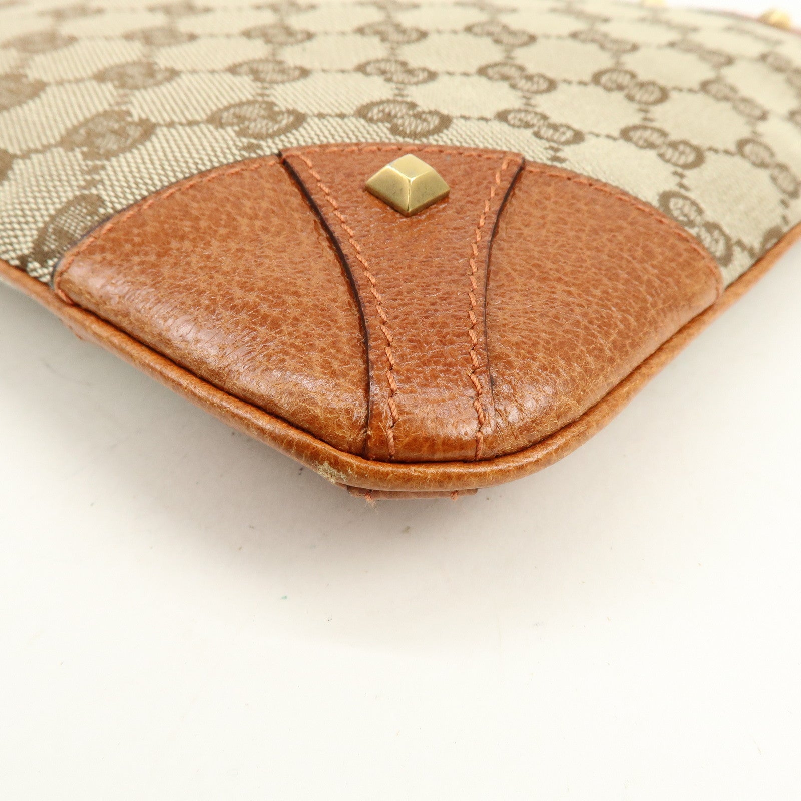 GUCCI GG Canvas Leather Shoulder Crossbody Bag Beige Brown 120893