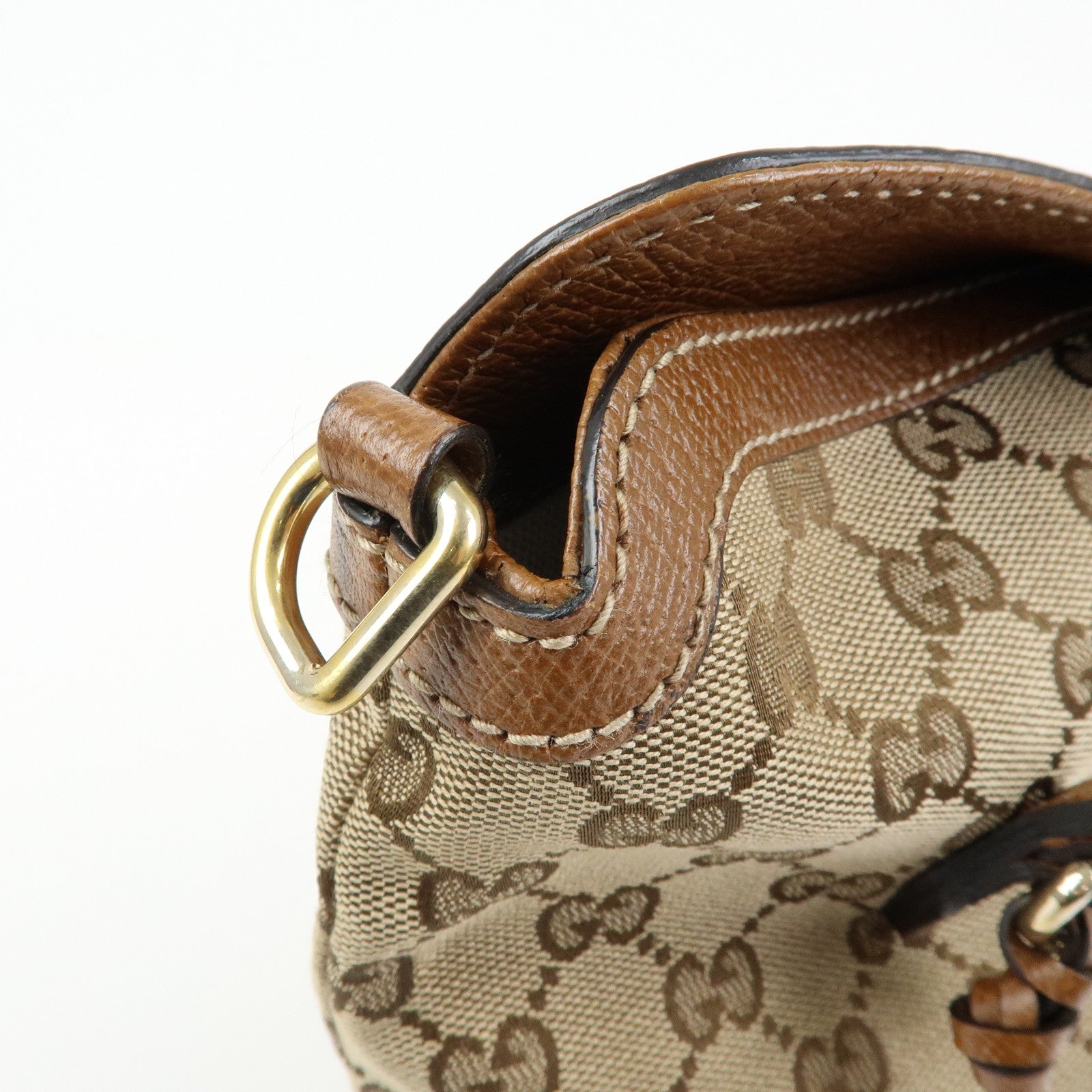 GUCCI Interlocking G GG Canvas Leather Hand Bag Beige Brown 353120