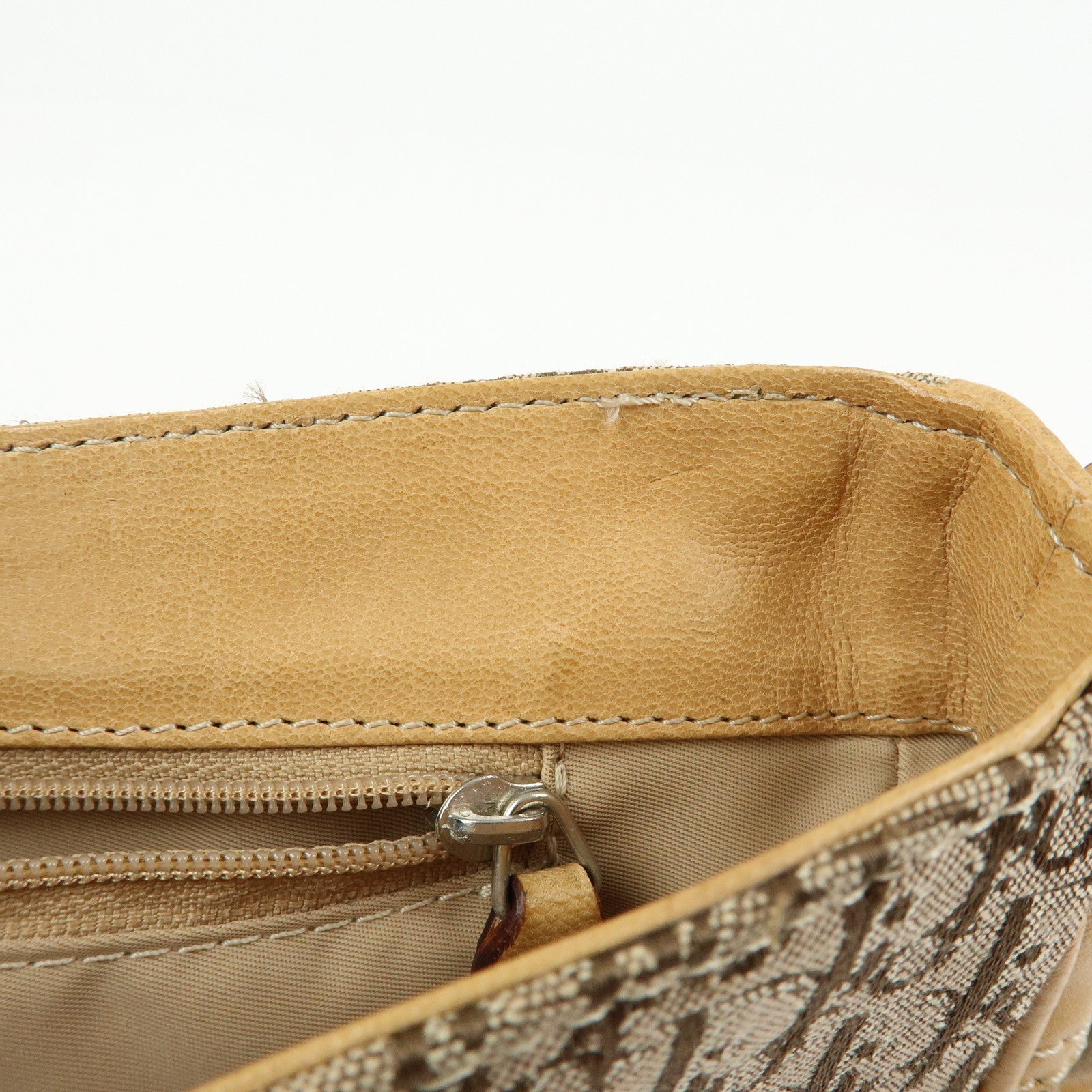 Christian Dior Trotter Canvas Leather Hand Bag Beige Brown
