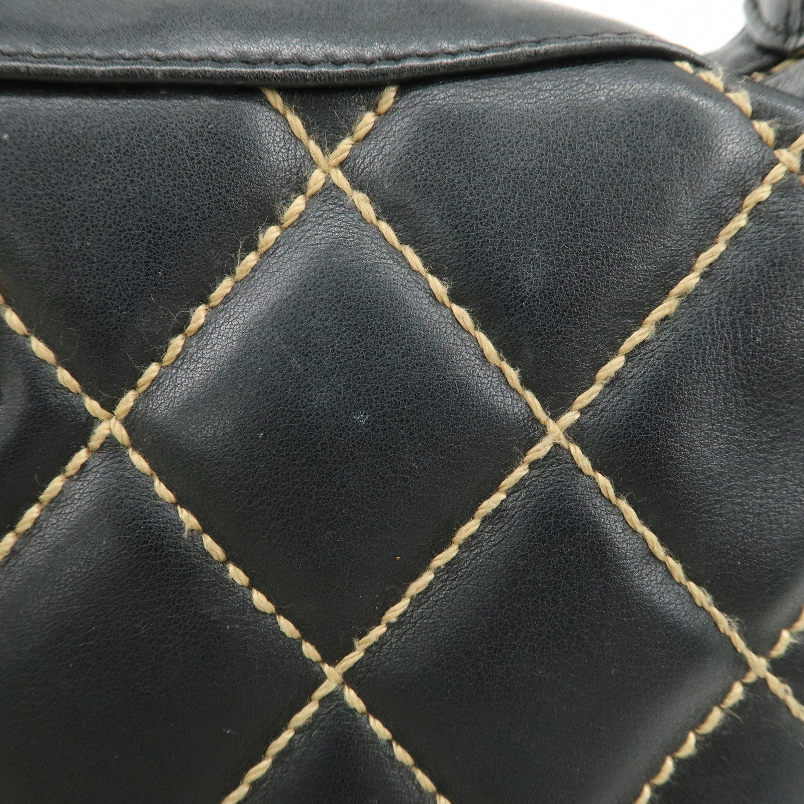 CHANEL COCO Mark Wild Stich Lamb Skin Chain Shoulder Bag Black Used