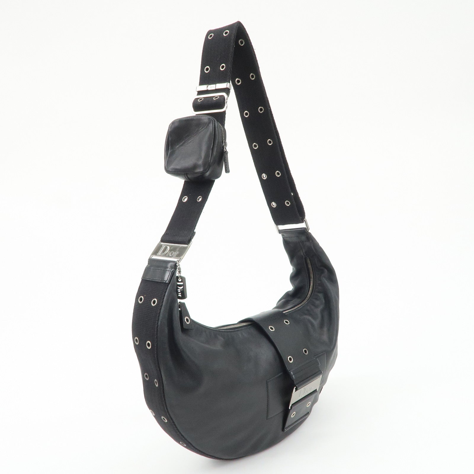 Christian Dior Street Chic Leather Shoulder Bag Black Silver HDW