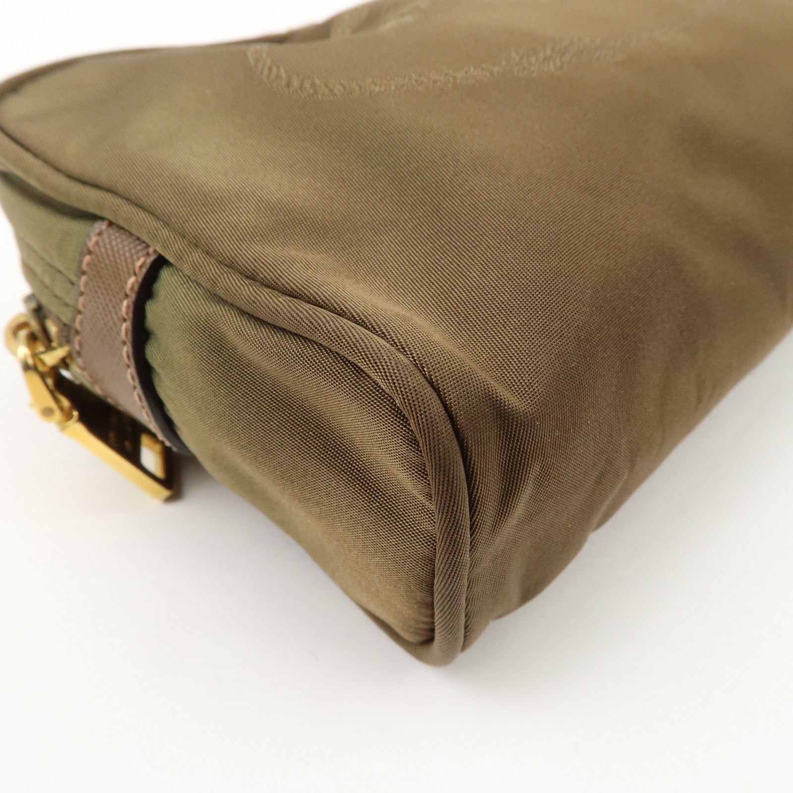 PRADA Set of 2 Leather Nylon Pouch Cosmetic Pouch Gray Khaki Used