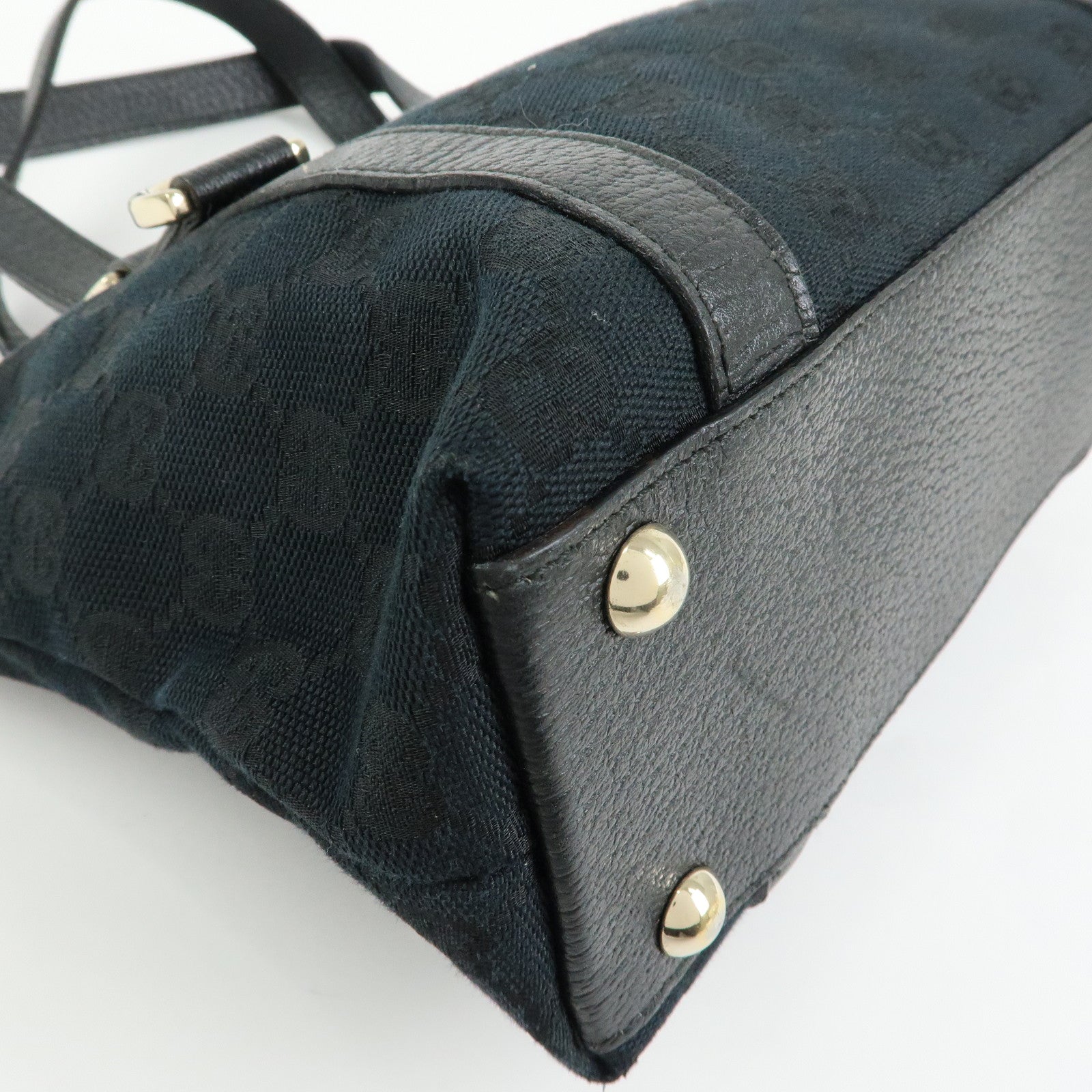 GUCCI Abbey GG Canvas Leather Tote Bag Hand Bag Black 141471