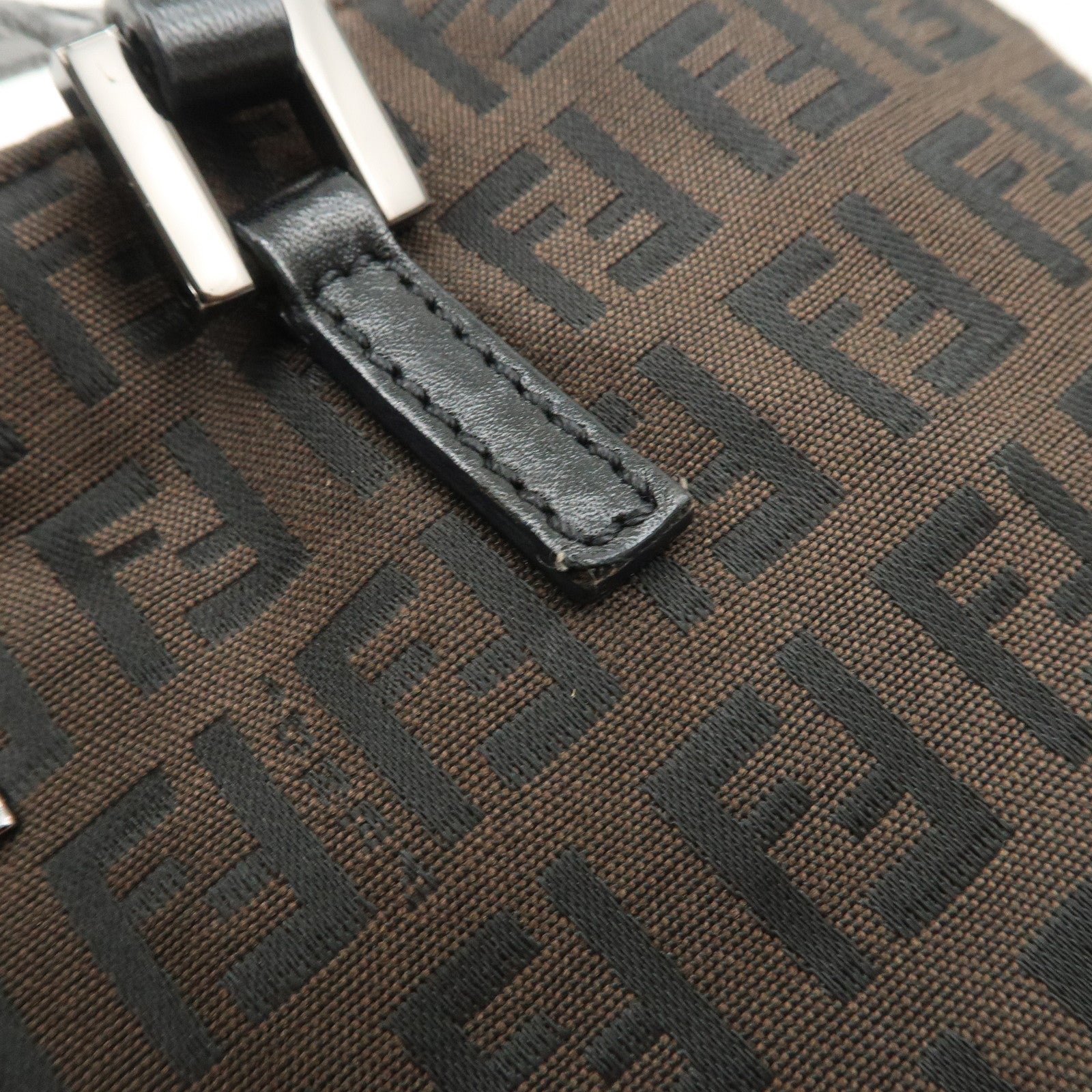 FENDI Zucchino Canvas Leather Tote Bag Hand Bag Dark Brown 8BH132