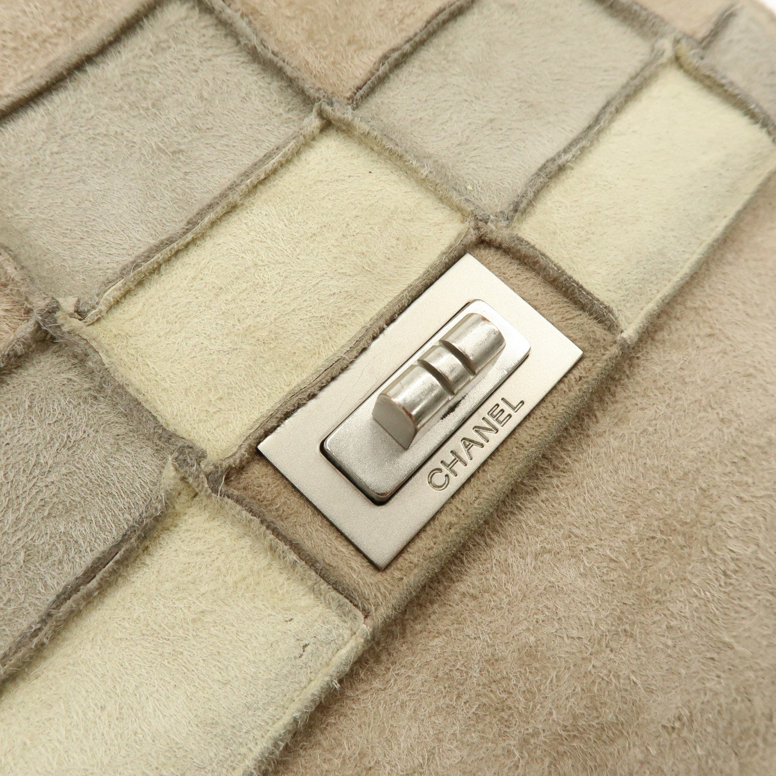 CHANEL Chocolate Bar Chanel 2.55 Suede Chain Shoulder Bag Beige