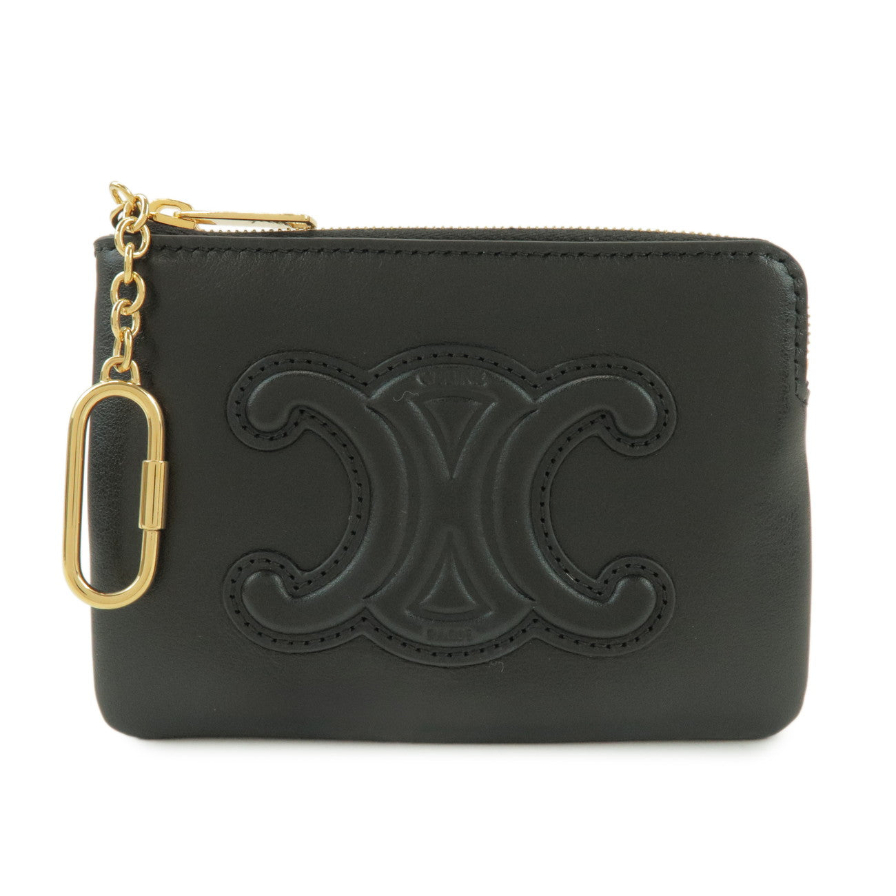 CELINE Triomphe Leather Coin Case Key Chain Black